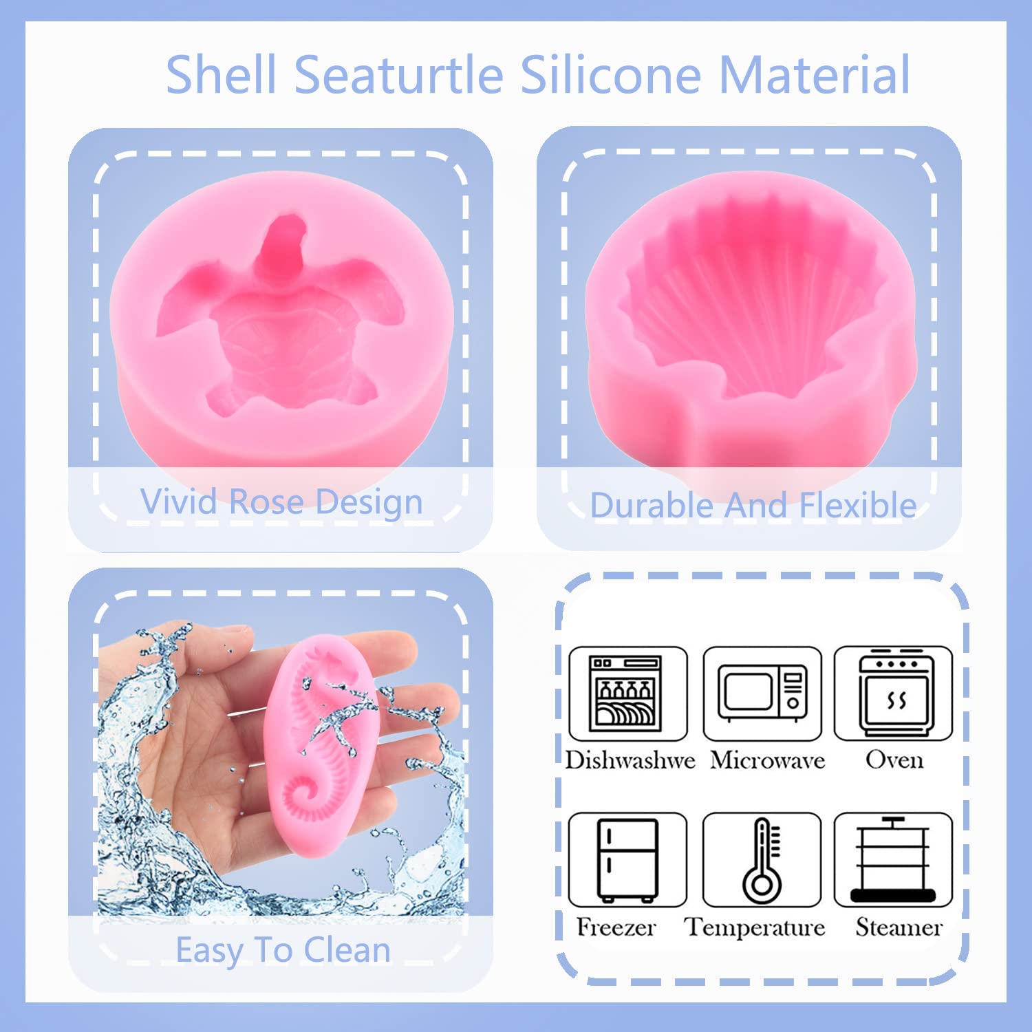 Zixiang Sea Turtle Silicone Molds Seashell Starfish Seahorse Fondant Mold Tortoise Chocolate Candy Molds For Cake Decoration Pol