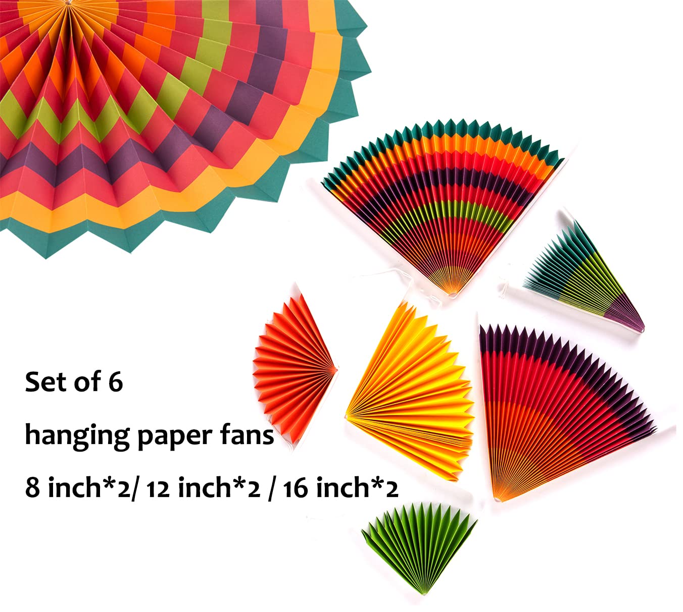 Sunbeauty Pack Of 6 Hanging Paper Fans Party Carnival Circus Round Pattern Paper Garlands Decoration For Birthday Baby Shower Gr