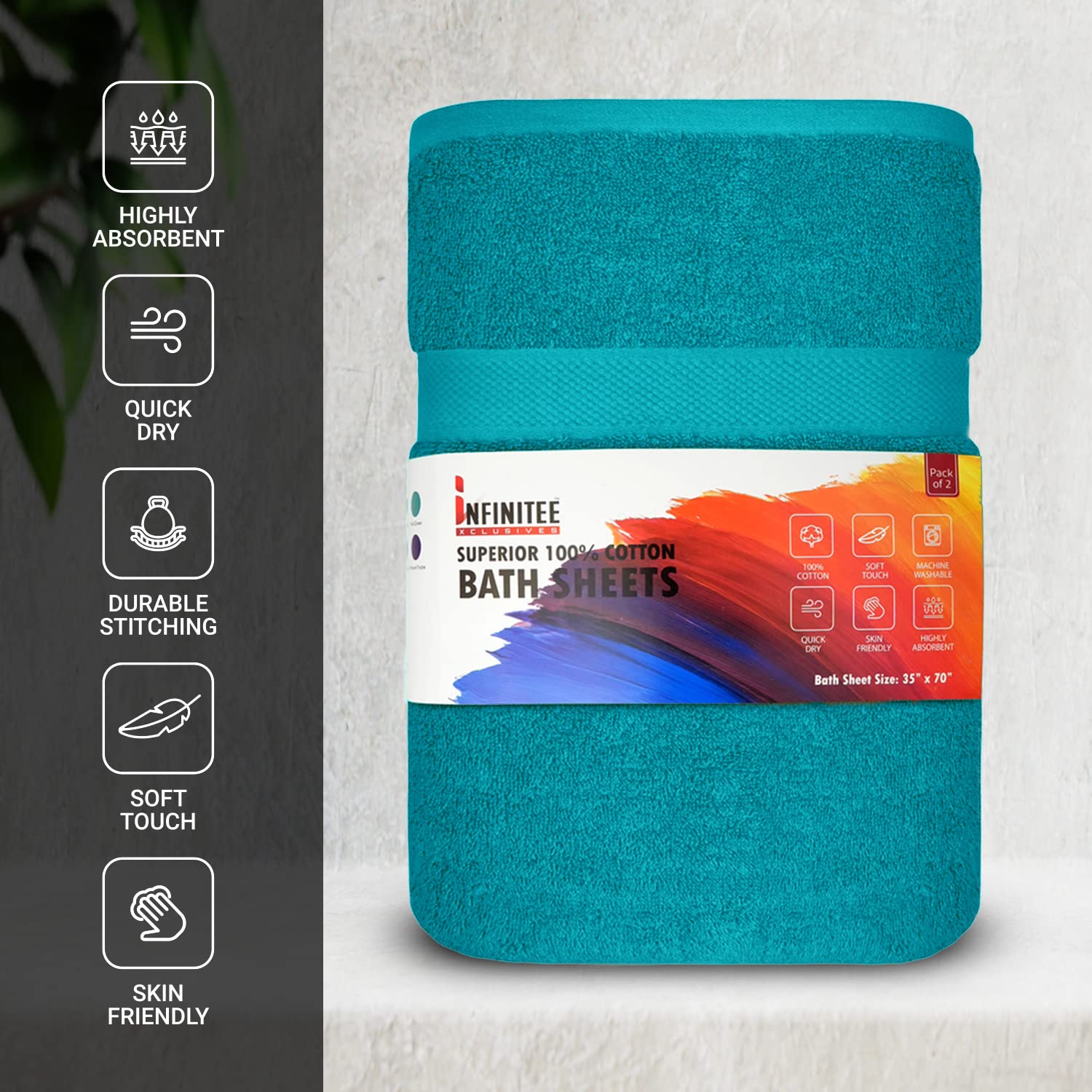 Infinitee Xclusives Premium Teal Bath Sheets - Pack Of 2, 35X70 Inches Large Bath Sheet Towel - 100 Cotton Ultra Soft And Absorb