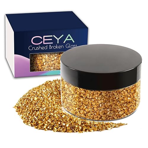 Ceya 53Oz 150G Crushed Irregular Glass Gold Metallic Crystal Chips Broken Glass Glitter 2-4Mm Craft Chunky Glitter For Nail Arts