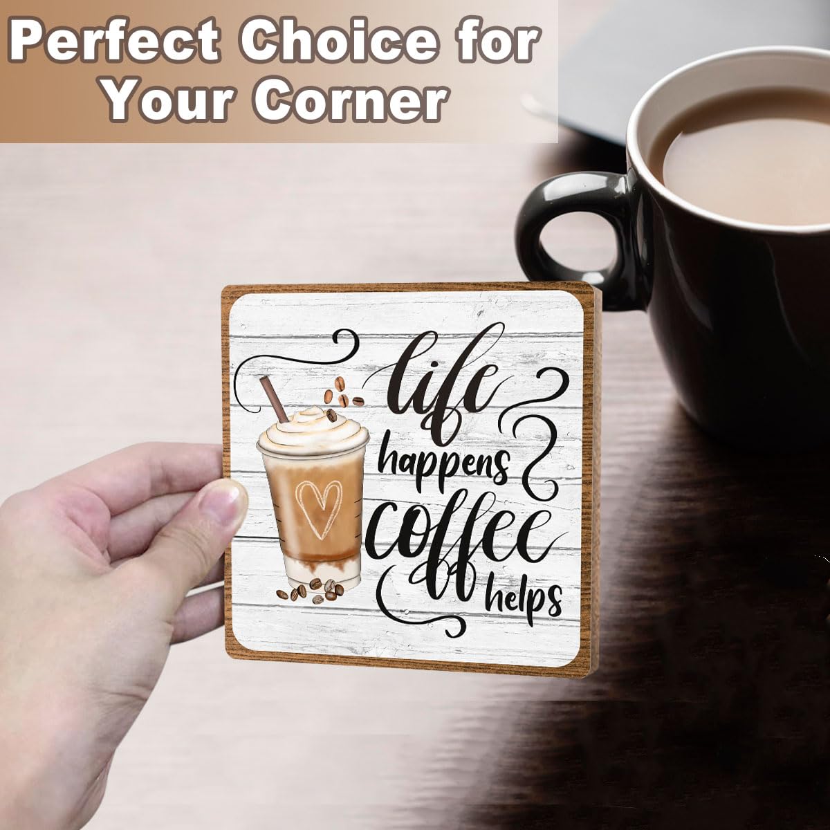 Coffee Lover Gifts for Women Men, Funny Coffee Bar Accessories, Table Decorations Supplies, Desk Shelf Cubicles for Bar Decorati