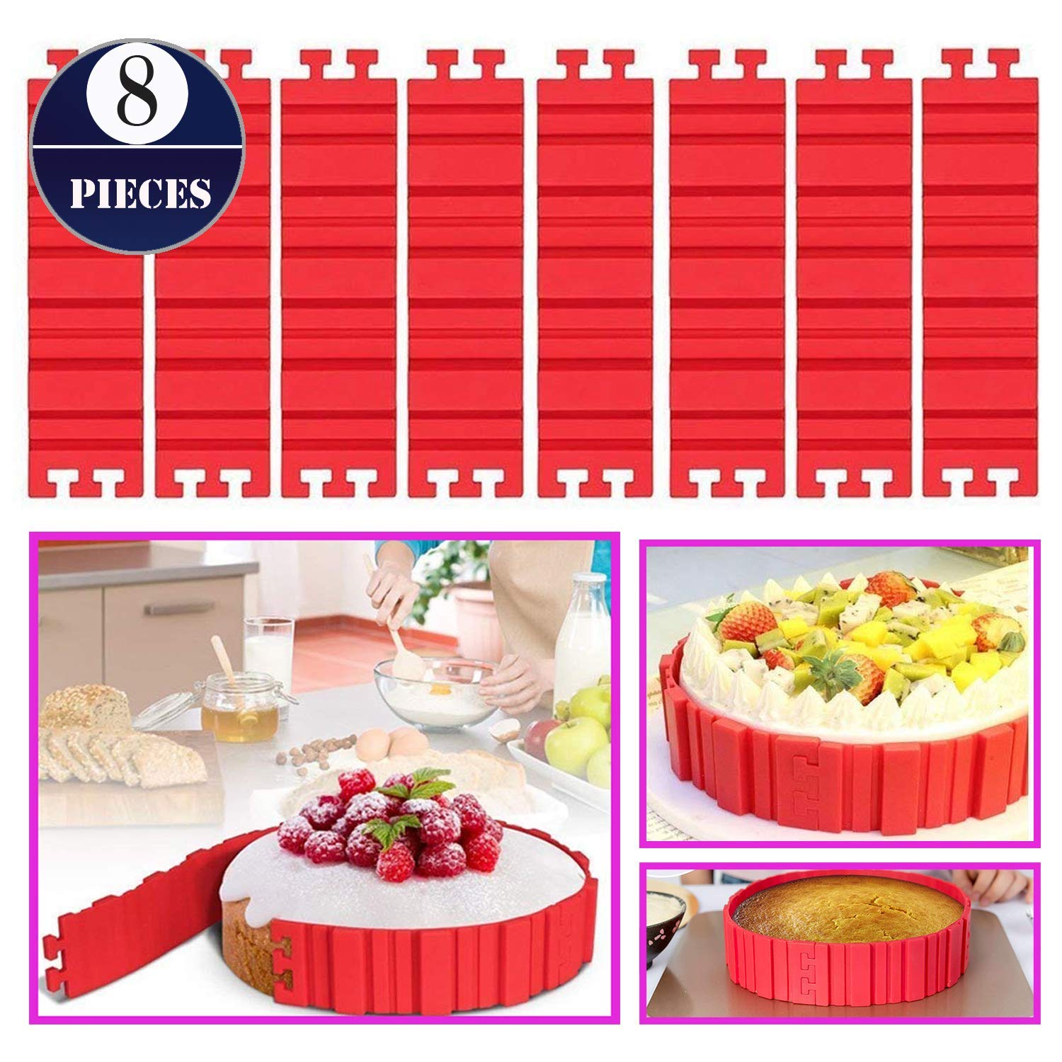 8 Pcs Silicone Cake Mold, Woohome Cake Pan Snake Diy Baking Mould Magic Bake Tools - Design Your Cakes Any Shape