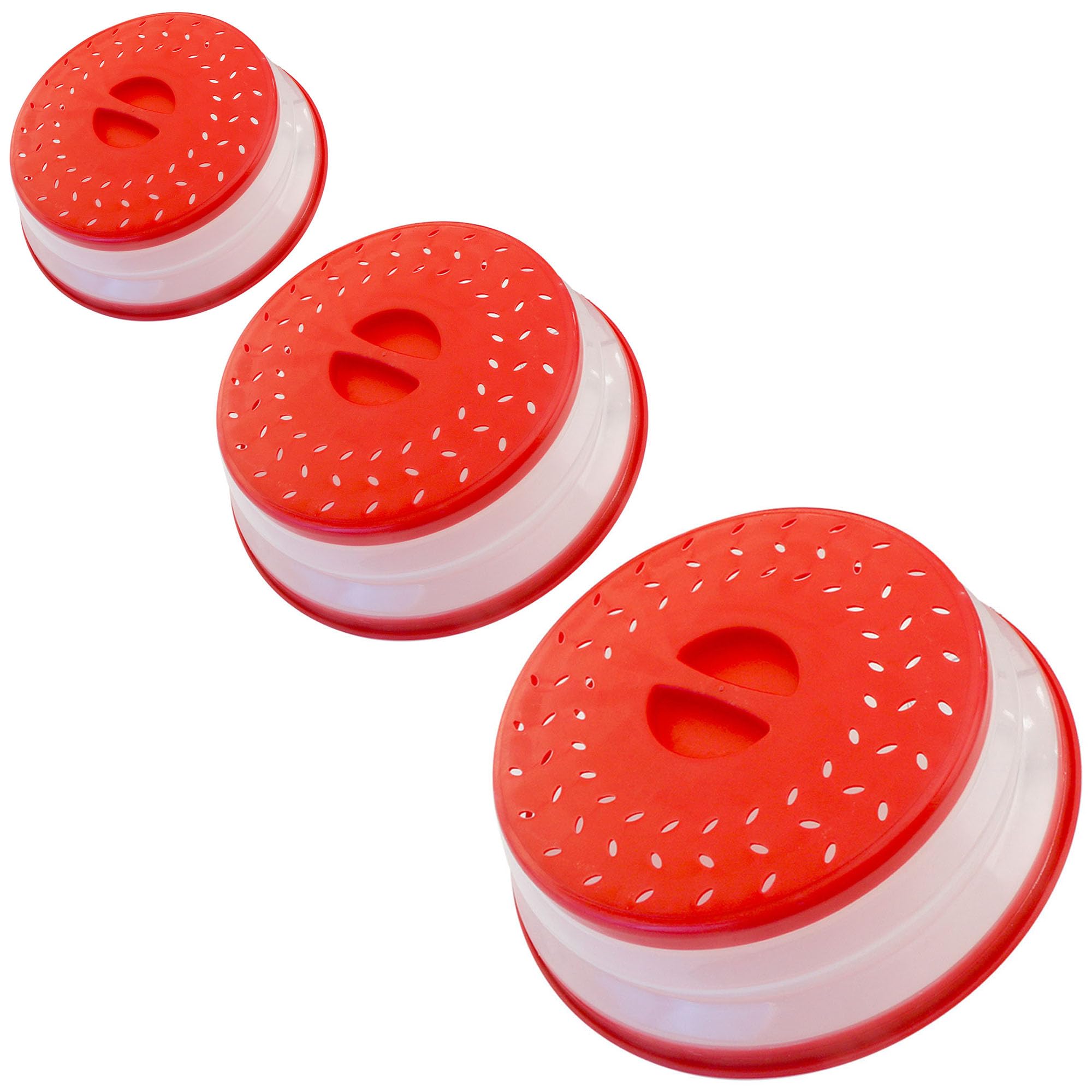 Collapsible Microwave Splatter Cover, Microwave Plate Cover With Steam Vent(Set of 3,red)