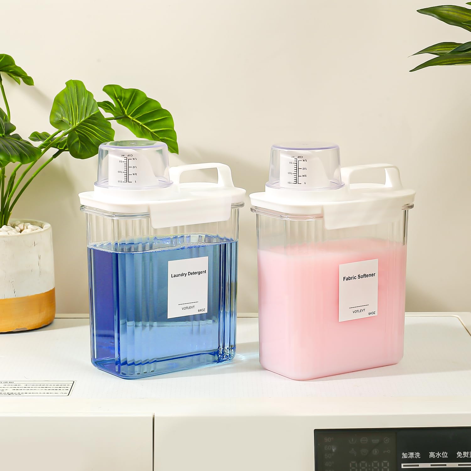 Votlevt 64Oz Liquid Laundry Detergent Dispenser, Laundry Soap Dispenser, Clear Plastic Fabric Softener Holder And Container, Lau
