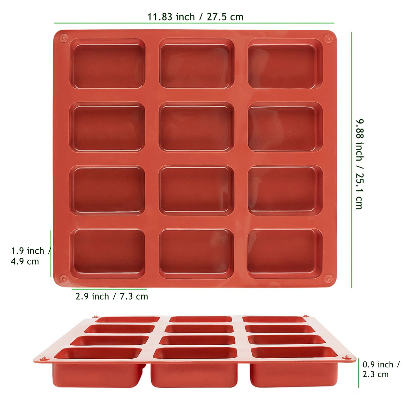 Joersh 2 Pack Silicone Mini Loaf Pan, 12 Cavity Mini Bread Pan Nonstick Silicone Baking Molds For Brownie, Cornbread, Cheesecake