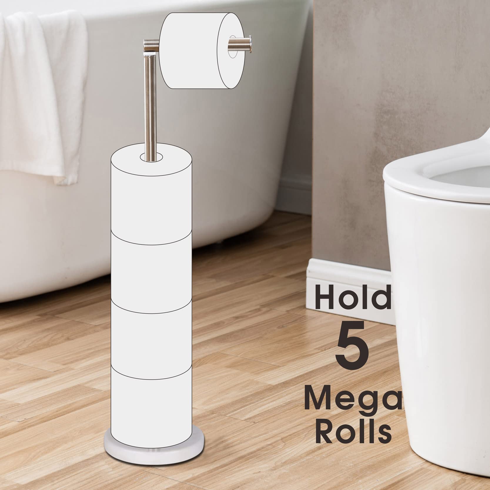 Songtec Toilet Paper Holder Stand, Free Standing Tissue Roll Holder, Heavy Natural Marble Base, Sturdy For 5 Toilet Paper Rolls