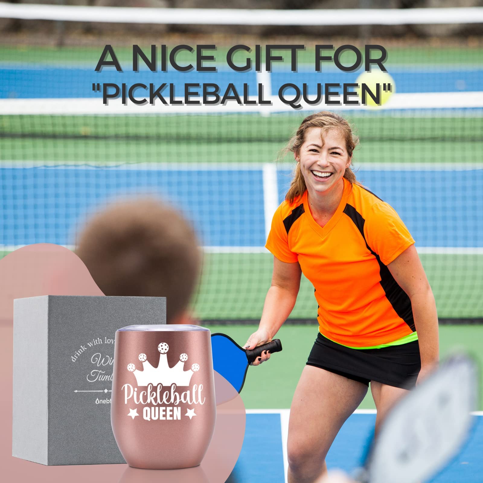 Onebttl Stainless Steel Tumbler 12 oz - Rose Gold Pickleball Queen Gift for Women