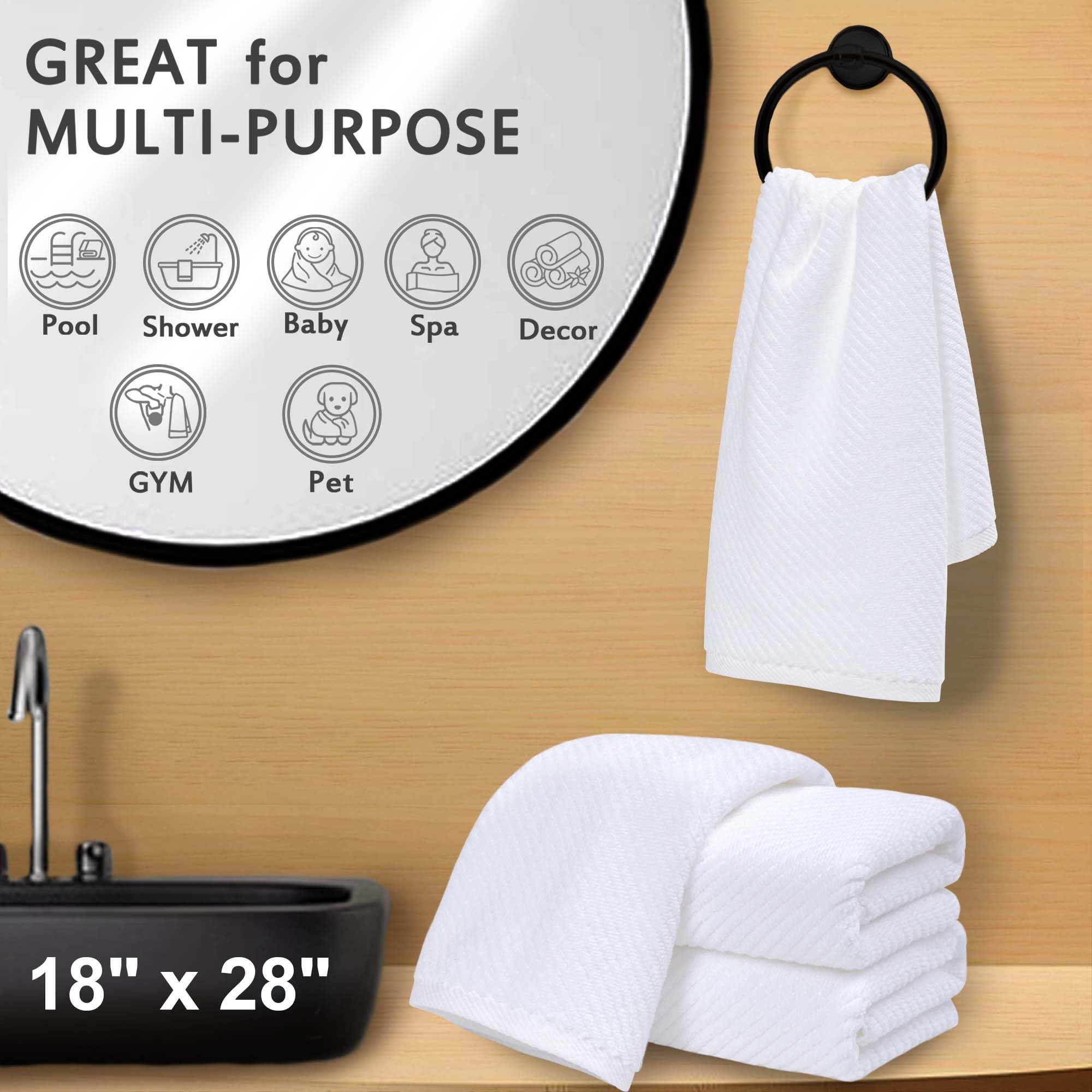 Voova & Movas White Hand Towels - 100% Cotton | Lightweight | Thick | Quick Dry | Soft | Absorbent, 4 Pack Large 18'' X 28'', Ba