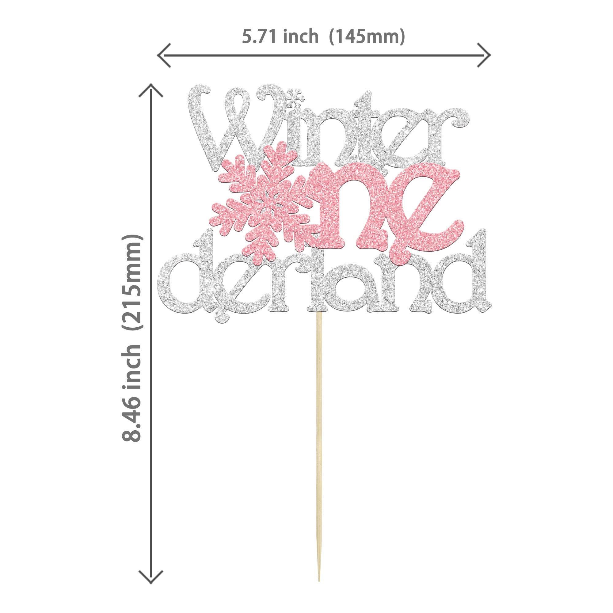 1Pc Winter Onederland Cake Topper Pink Glitter Snowflake One 1st Birthday Party Cake Pick Decorations for Winter Snowflake Theme Baby Shower Kids First Birthday Party Supplies
