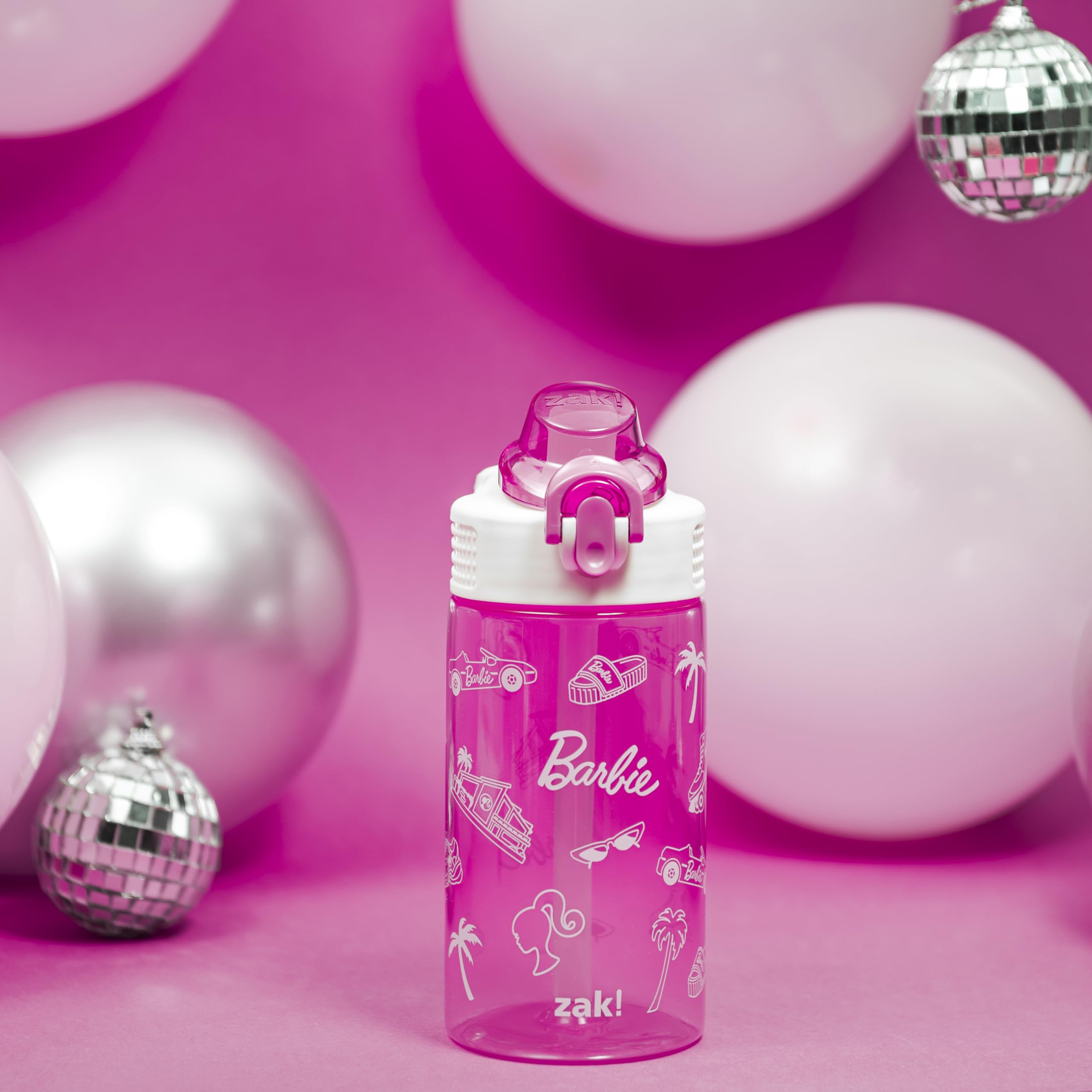 Zak Designs Sage Barbie Water Bottle For School Or Travel, 16Oz Durable Plastic Water Bottle With Straw, Handle, And Leak-Proof,