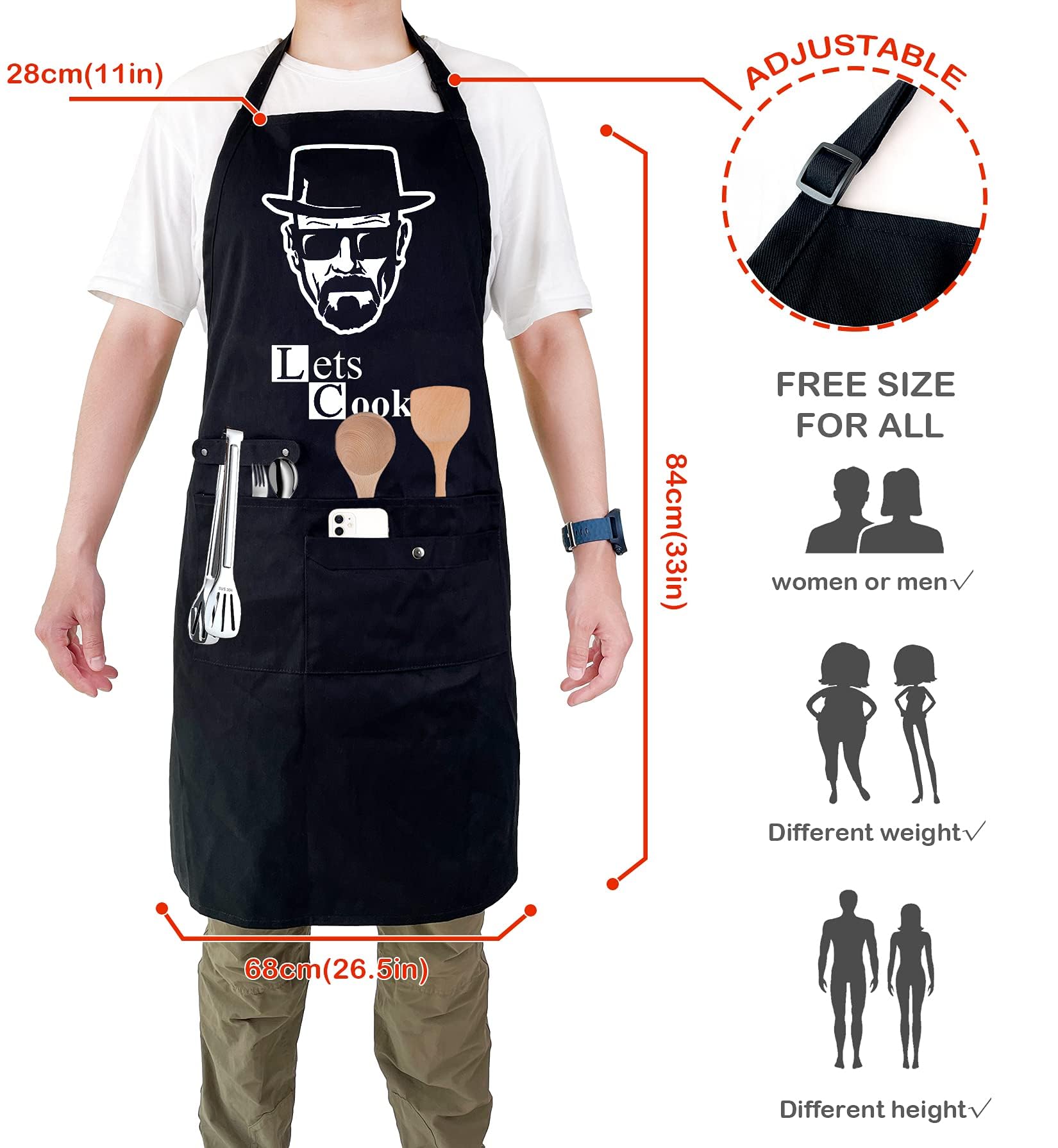 Funny Cooking Chef Apron For Men With Pockets Bbq Kitchen Work Aprons Birthday Father'S Day Creative Gifts For Dad