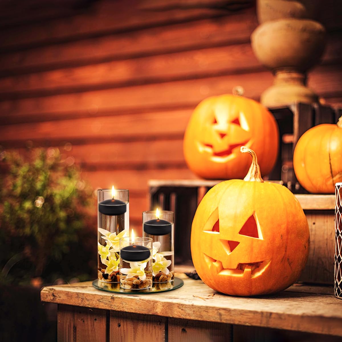 6 Hour Black Floating Candles, Unscented Small 2 Inch Dripless Pool Water Wax Candles for Cylinder Vase, Centerpiece at Wedding,