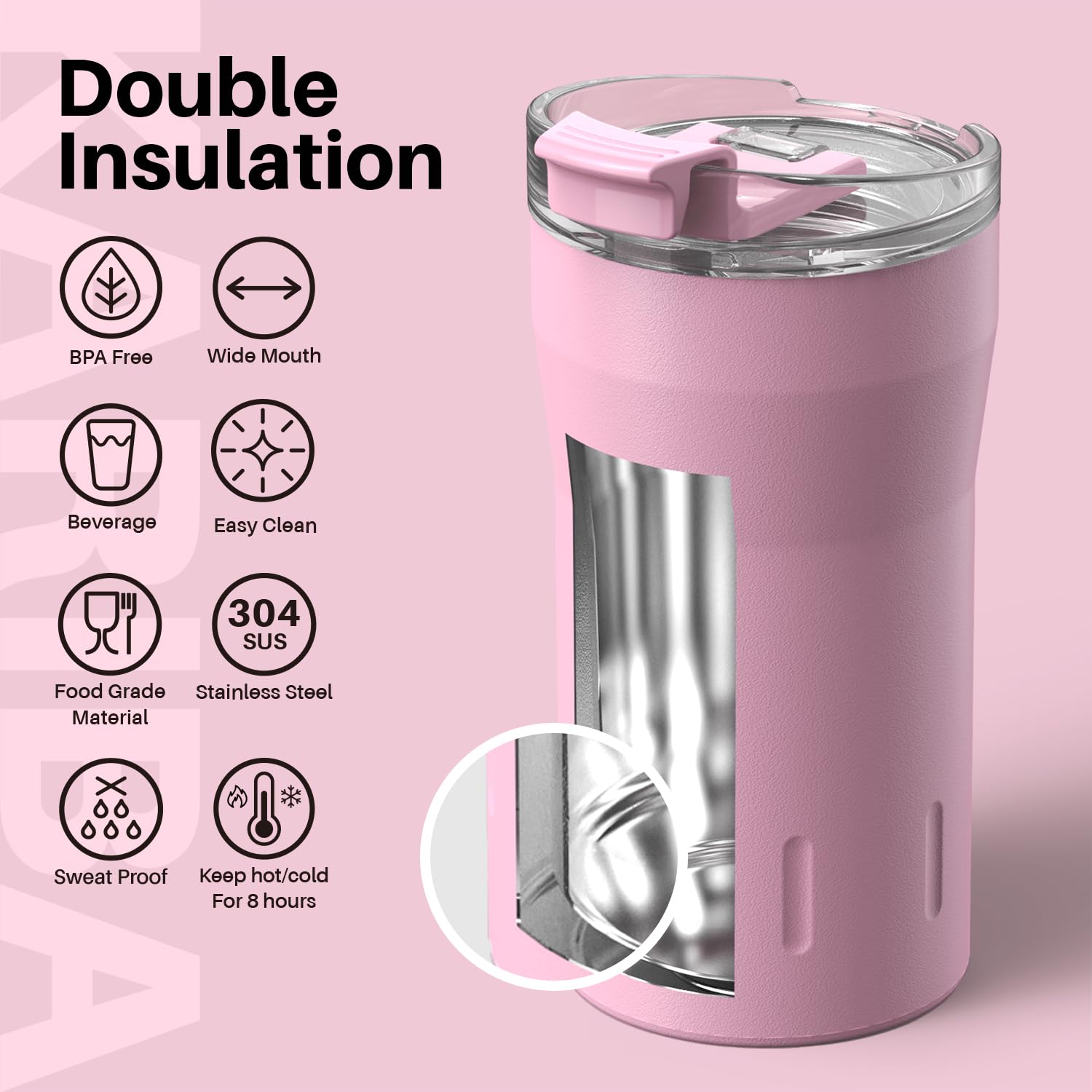 Santeco Travel Coffee Mug 12 Oz, Insulated Coffee Cups With Flip Lid, Stainless Steel Coffee Mugs Spill Proof, Double Wall Vacuu