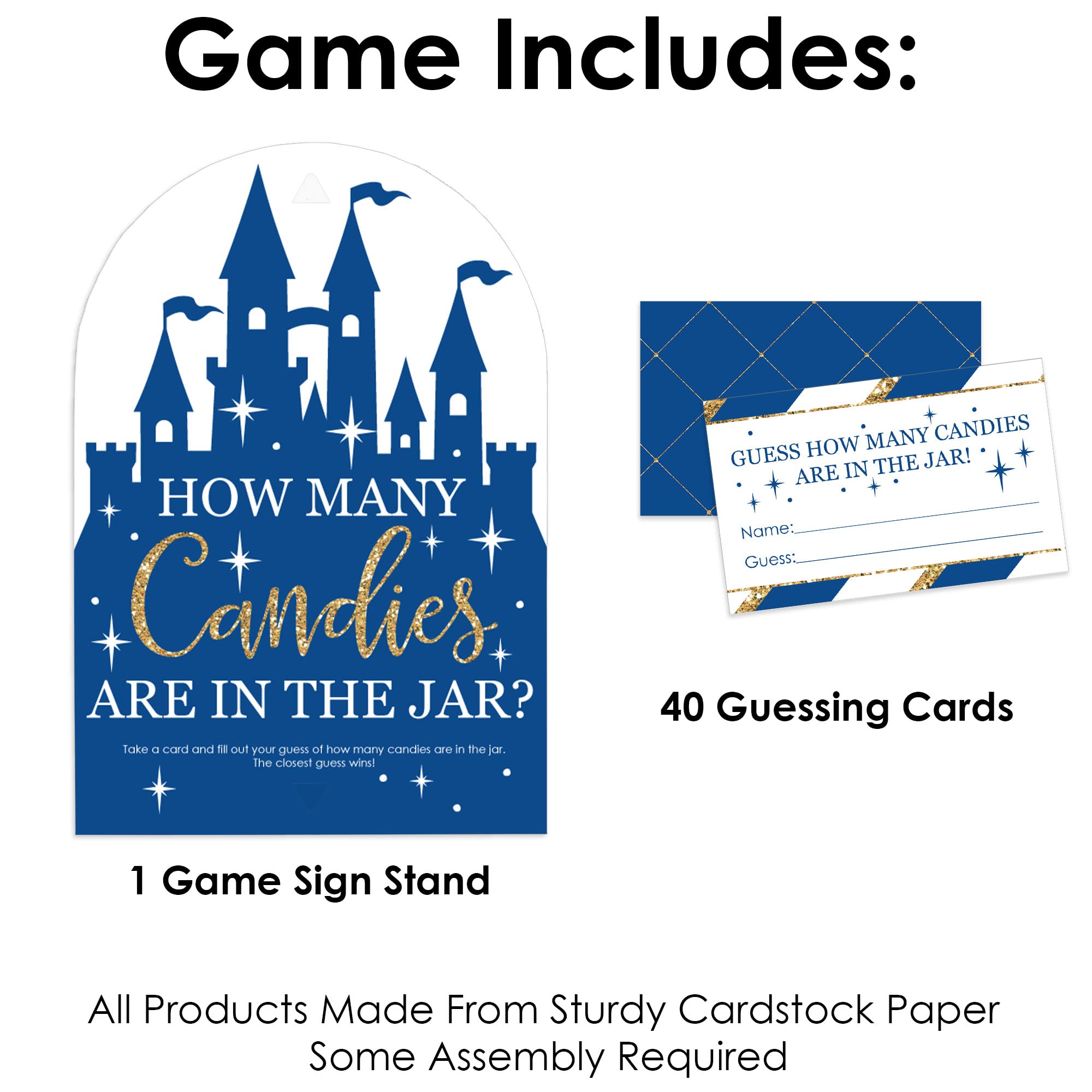 Big Dot Of Happiness Royal Prince Charming - How Many Candies Baby Shower Or Birthday Party Game - 1 Stand And 40 Cards - Candy