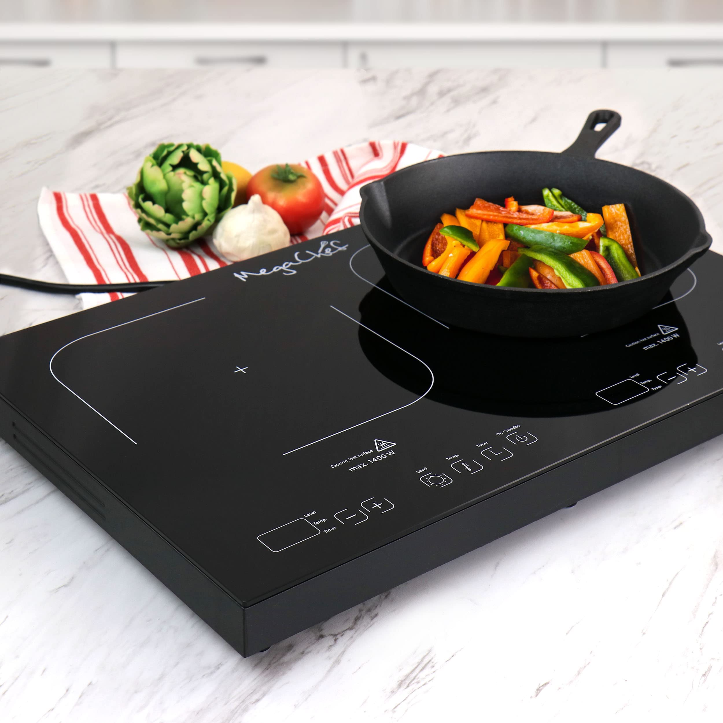 Megachef Portable Dual Induction Cooktop, Black
