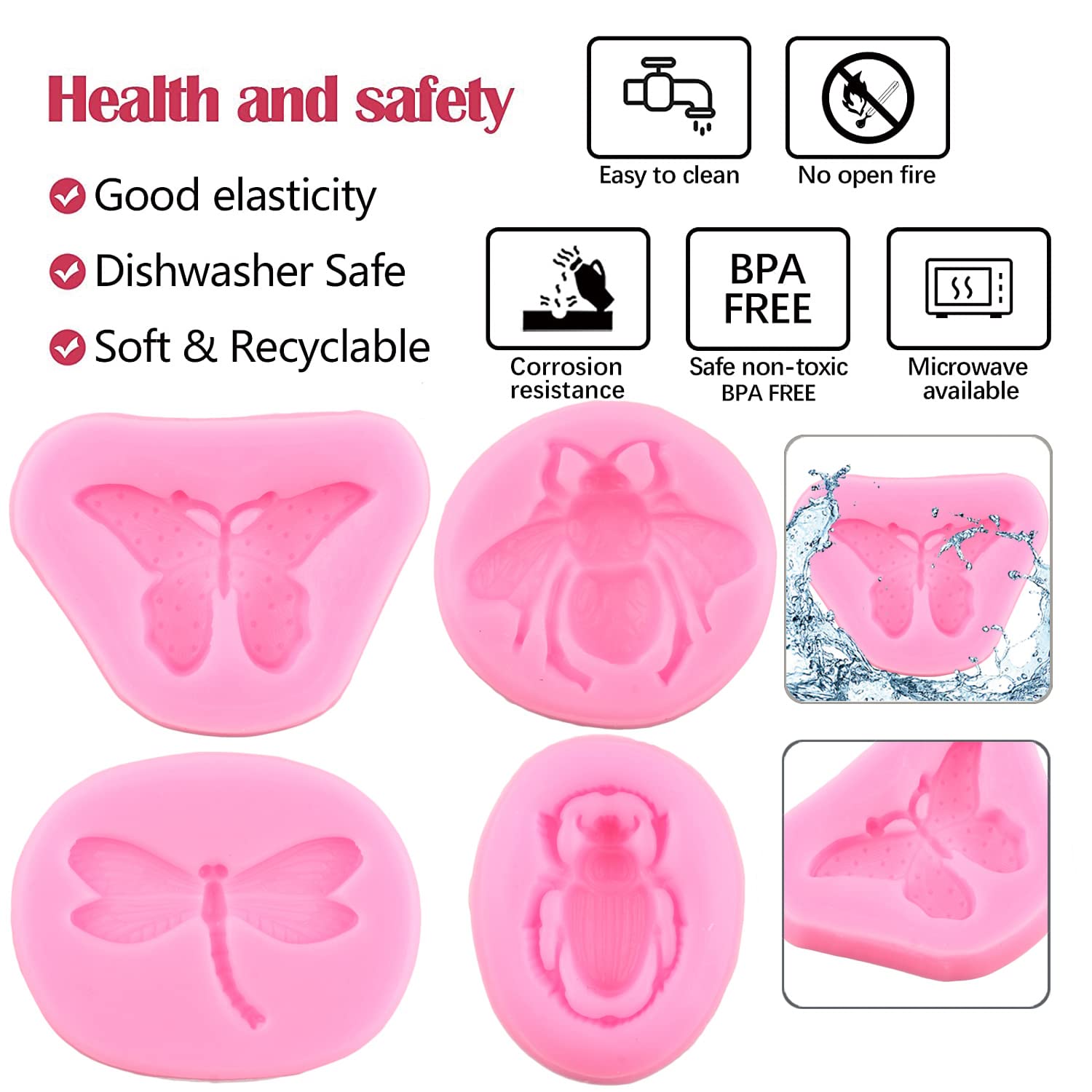 Zixiang Insect Silicone Mold Bumble Bee Fondant Molds Butterfly Dragonfly Beetle Candy Molds For Chocolate Sugar Craft Cake Deco