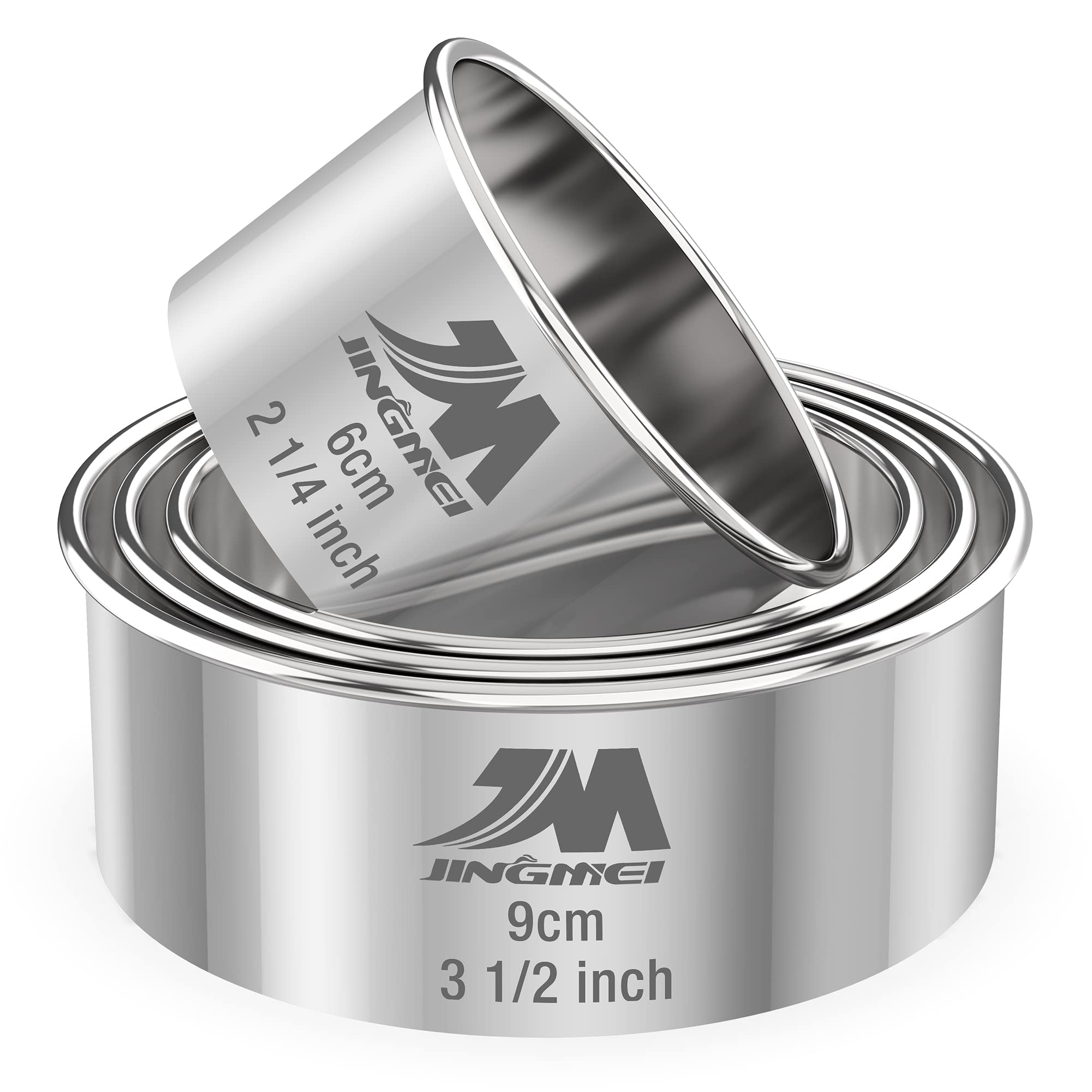 M Jngmei 4 Pieces Stainless Steel Cookie Cutter Set Biscuit Cutter 2.25Inch, 2.75Inch, 3.25Inch,3.5Inch Biscuit Plain Edge Round