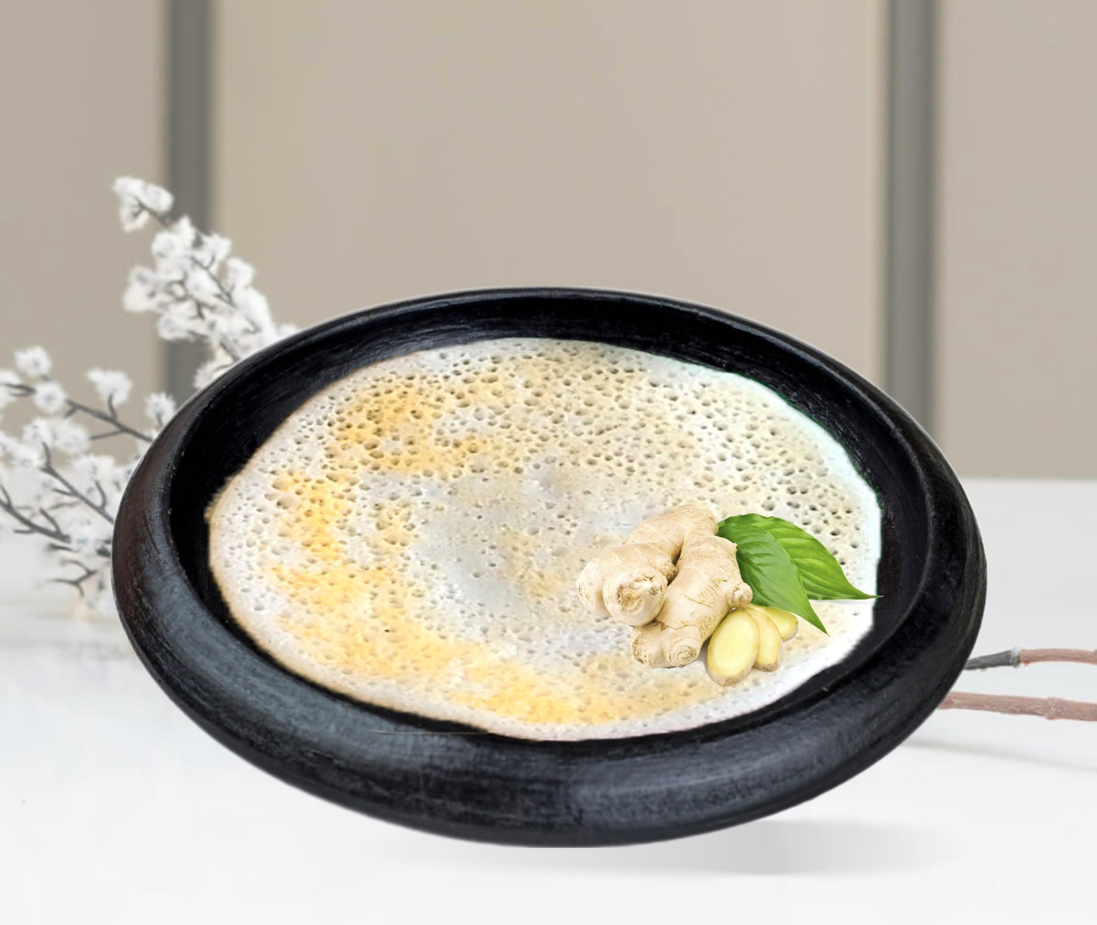 Craftsman India Online Deep Burned Clay Tawa/Pan For Cooking And Serving 10 Inch, Black