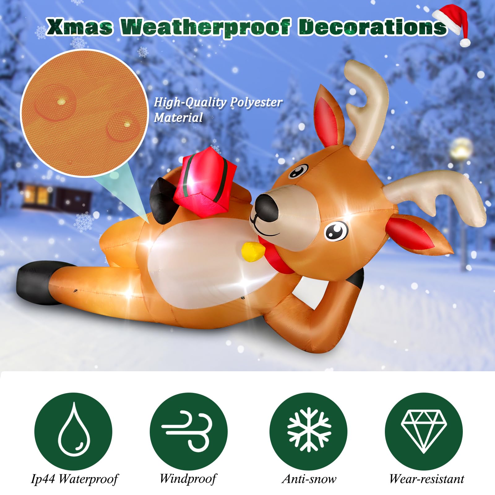12 FT Giant Christmas Inflatable Reindeer Outdoor Decorations, Large Blow Up Reindeer with Gift Box Decor, Built-in LED Lights,