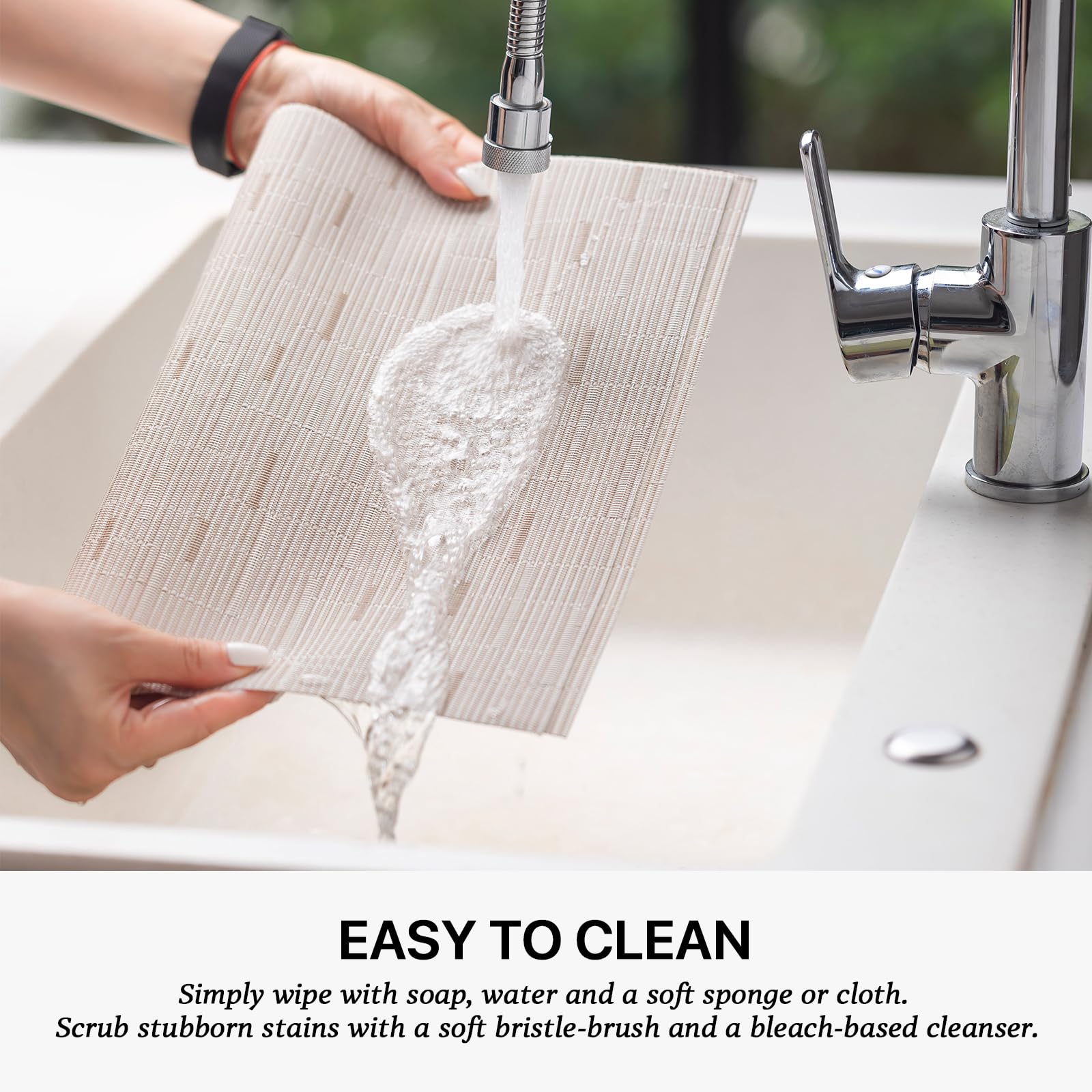 Lexmore Pvc Woven Placemats 4 Pcs Wipeable Indoor/Outdoor Table Mats Washable Vinyl Place Mats For Dining Table, Set Of 4-Pale B