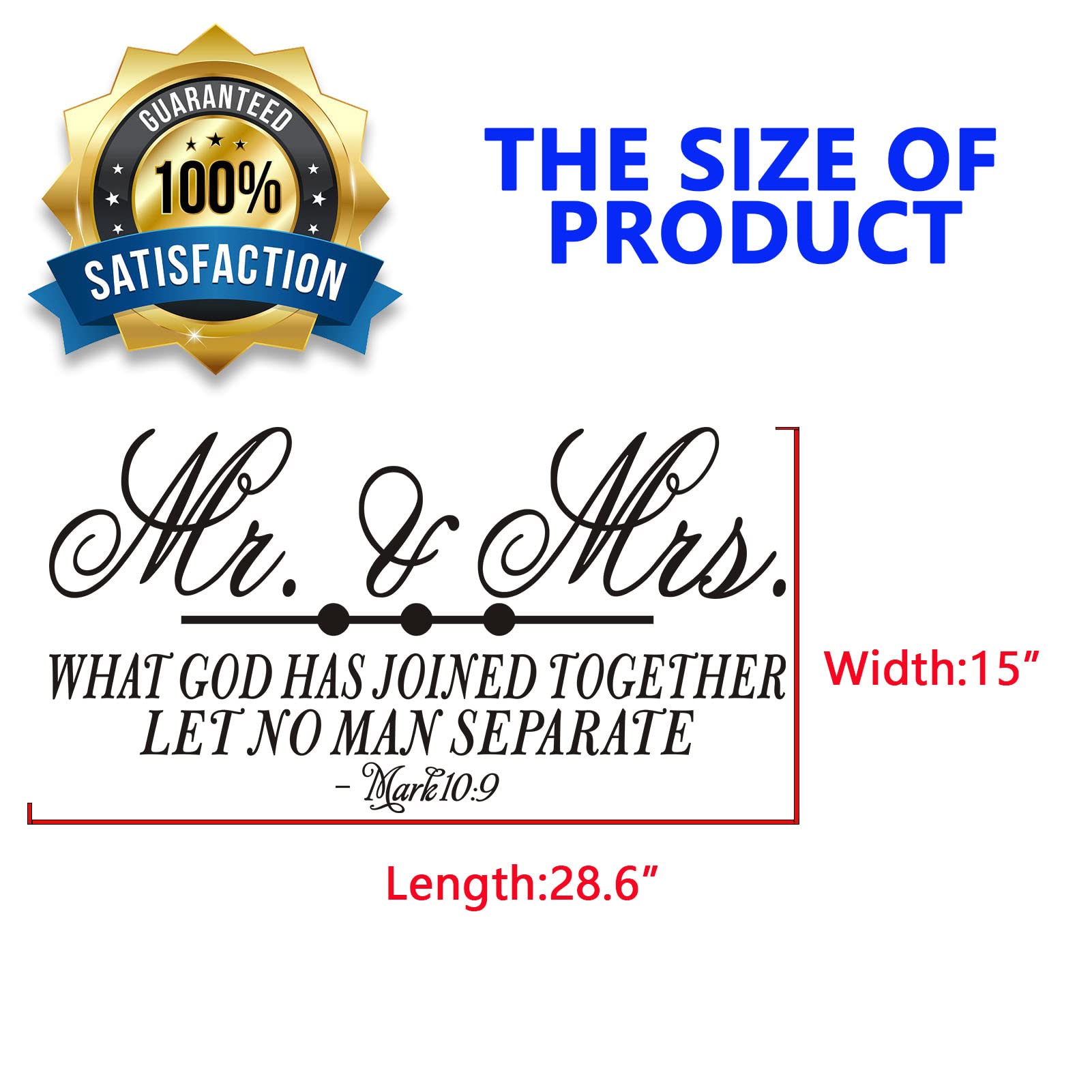 SEATUNE Wall Decals for Women  Bible Verse Wall Decals  Quotes Love Couples Positive Marriage Married Headboard Life Home Vinyl Art Stickers Mr and Mrs What God Has Joined Together Let Mark 28.6''X15''