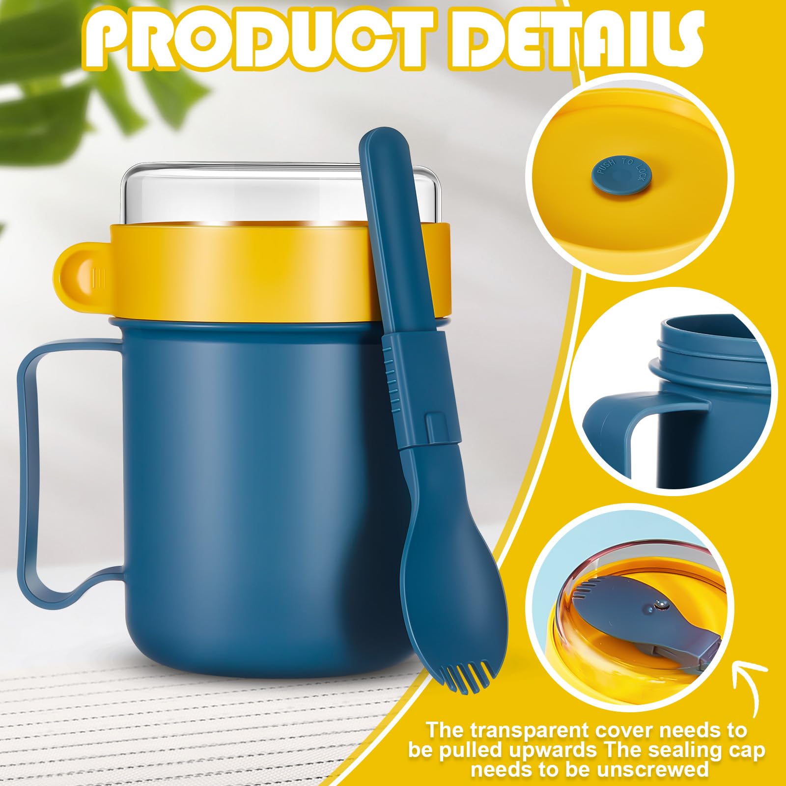 Mifoci 4 Pcs Microwave Soup Mug With Lid Soup Containers And Handle Cereal Cup With Cover Food Flasks Food Jar Container For Bre