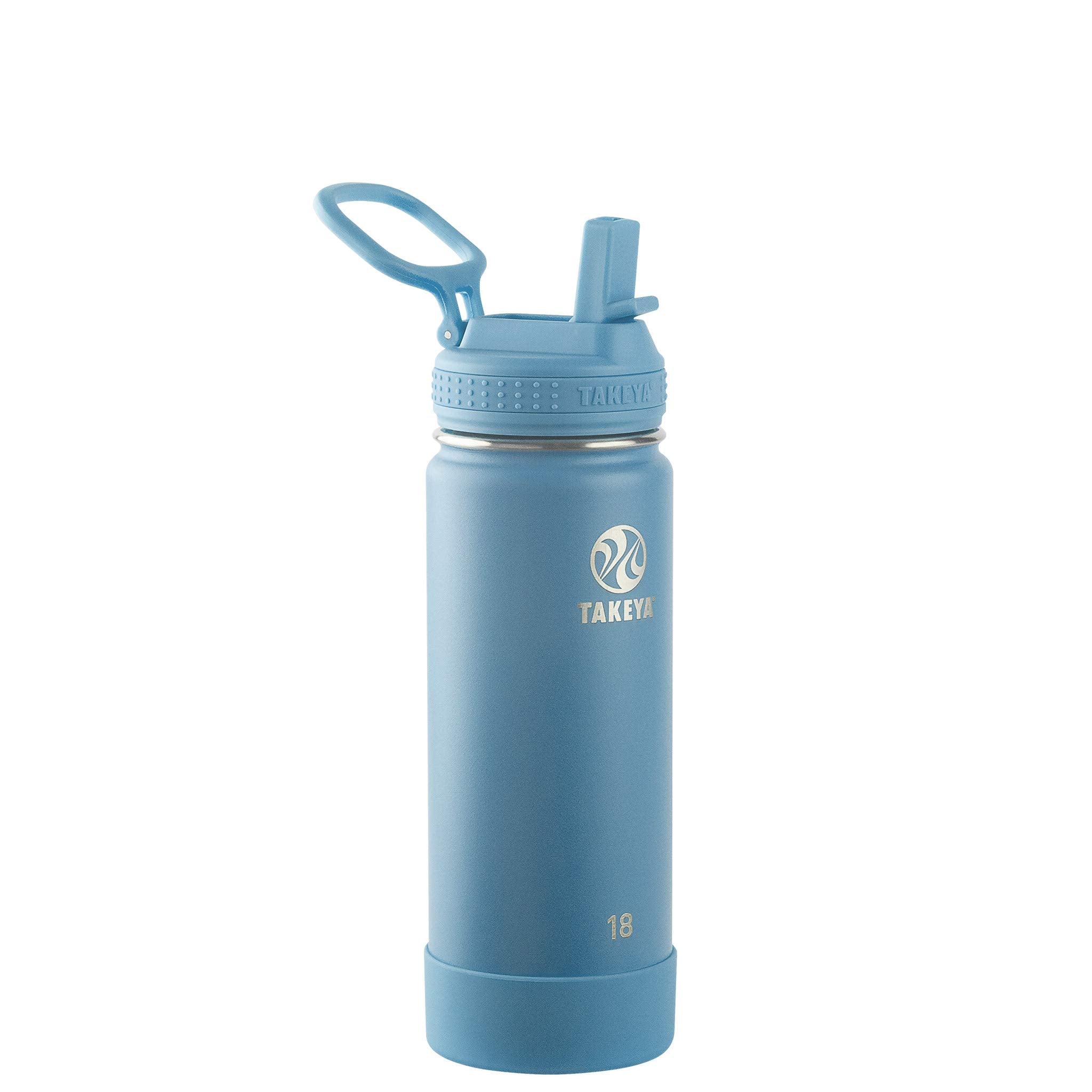 Takeya Actives Insulated Stainless Steel Water Bottle With Straw Lid, 18 Ounce, Bluestone