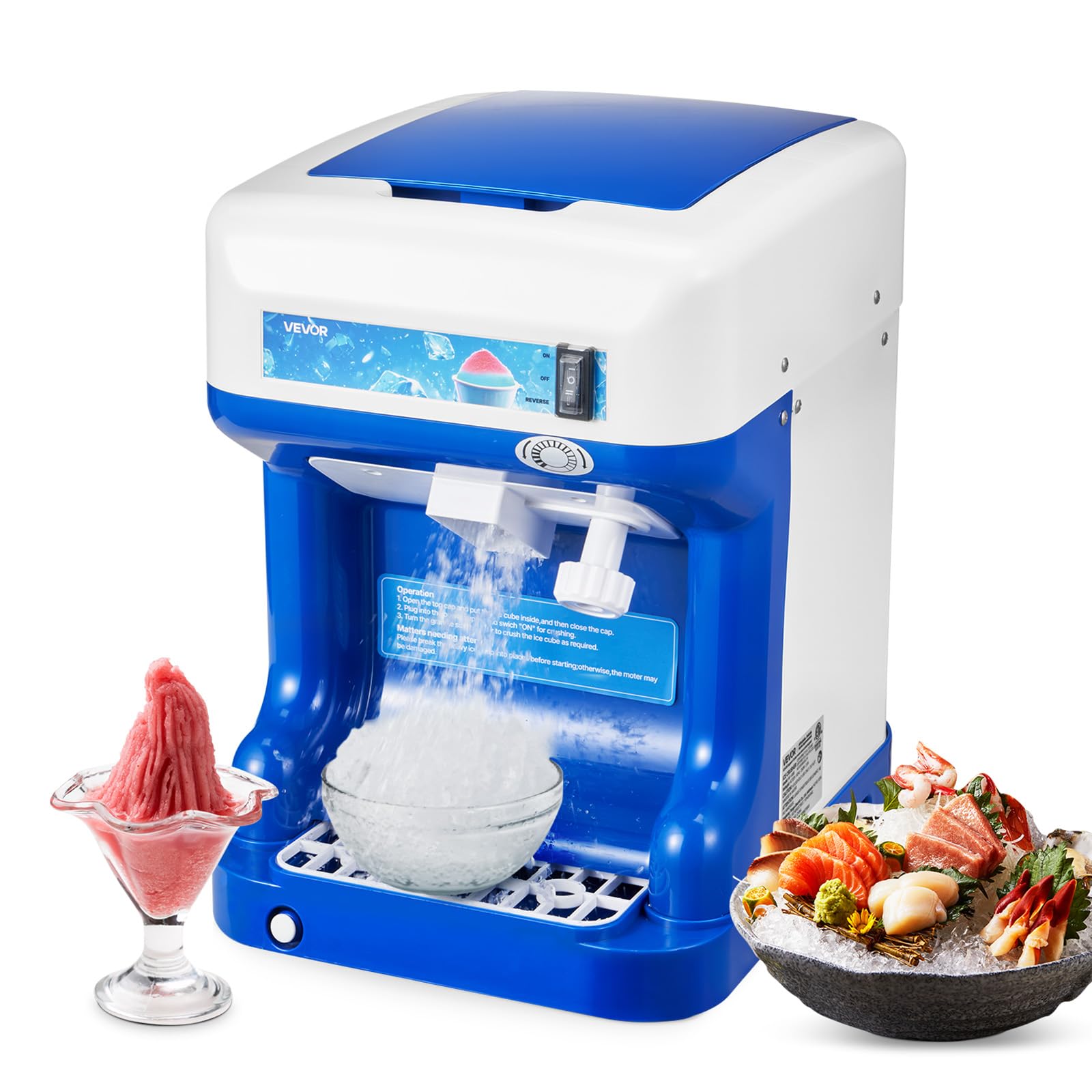 VEVOR Commercial Ice Shaver Crusher,286lbs Per Hour Electric Snow Cone Maker with 2L Ice Cube Box, 250W 1500RPM Tabletop Shaved 