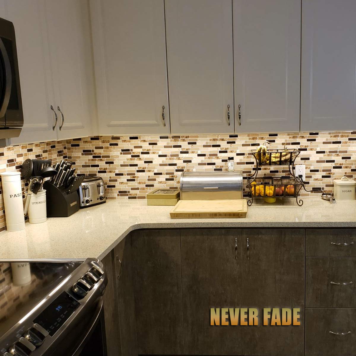 Upgraded Vamos Tile 10-Sheet Peel and Stick Backsplash Tile 11.8''x10.8'' Premium Stick On Kitchen Backsplash Peel and Stick Tile(Marble Brown)