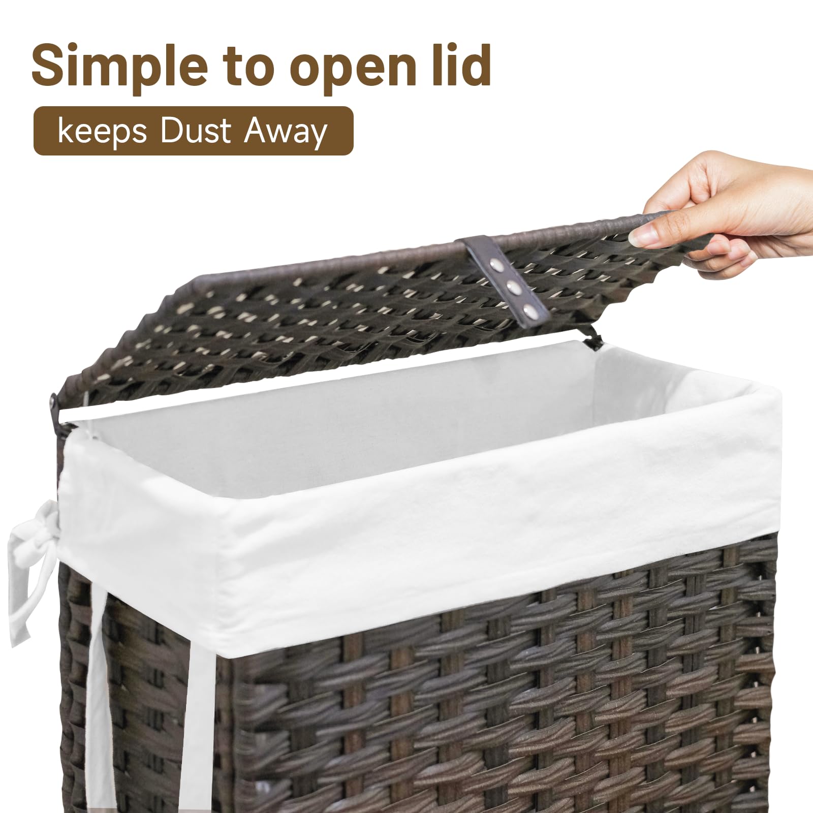 70L Slim Laundry Hamper With Lid & Wheels, 2-Park Rolling Laundry Basket With 4 Removable Liner Bags & 3 Mesh Bags, Narrow Dirty