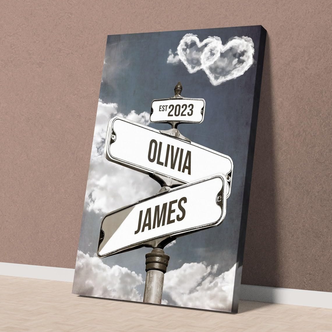 Personalized Name Vintage Street Sign Canvas, Custom Name Date Crossroads Street Sign Wedding Wall Art Ideal Gift For Couples An