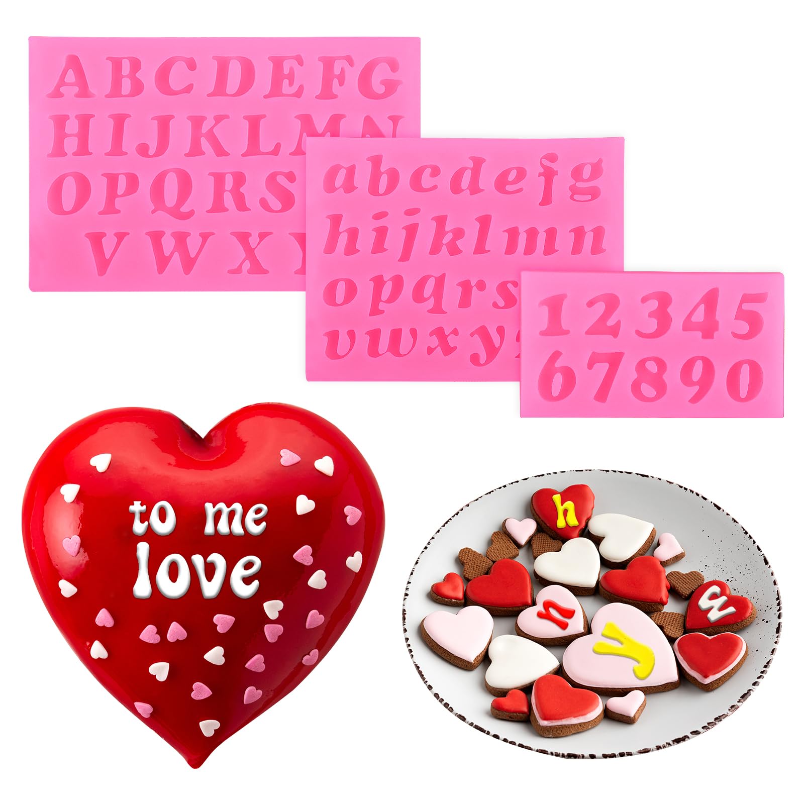 Sibba 3 Pieces Letter Molds For Chocolate, Silicone Uppercase Lowercase Alphabet Number Fondant Mold For Making Candy, Gummy, Bi