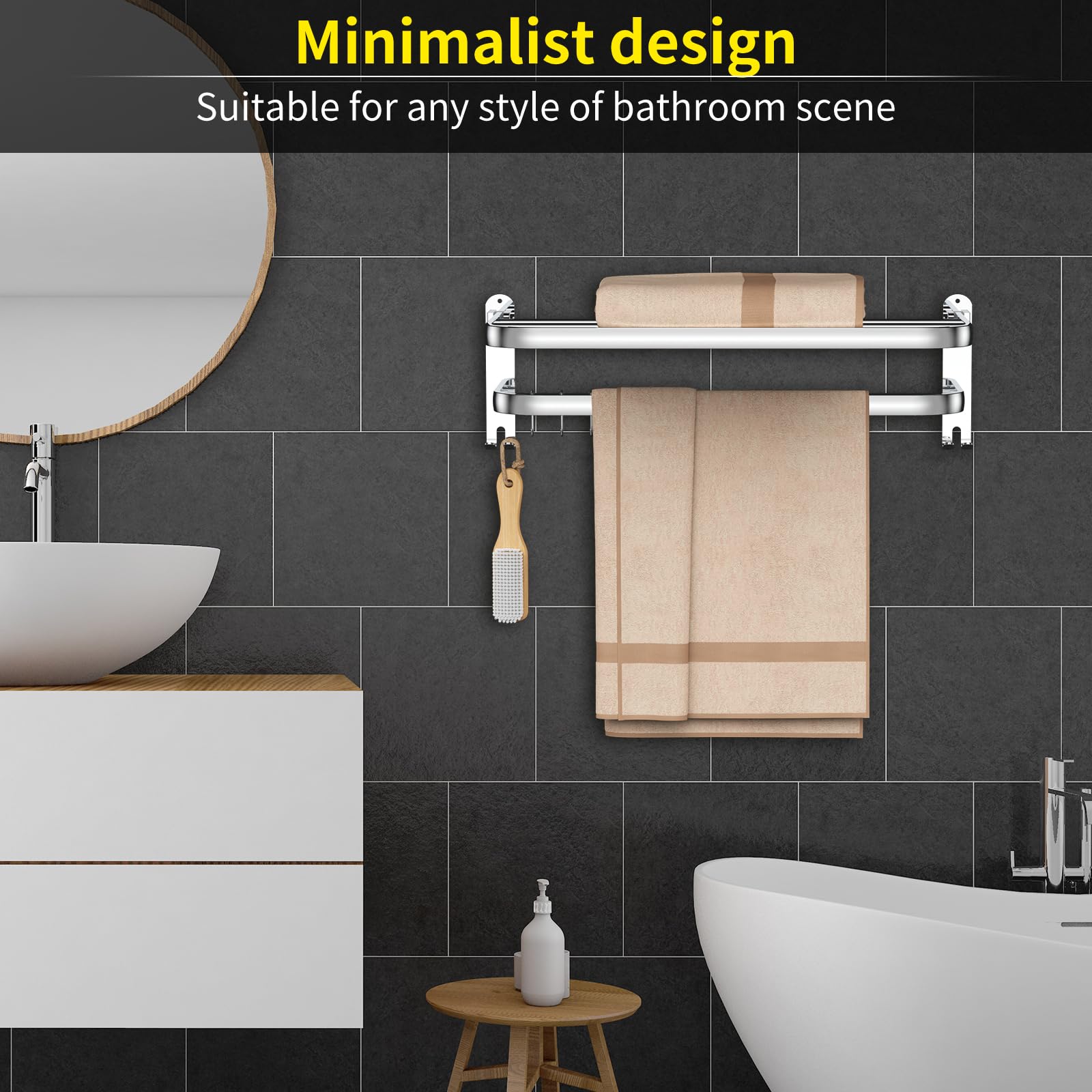 Stretchable 16-30 Inches Towel Bar for Bathroom Kitchen Hand Towel Holder Dish Cloths Hanger SUS304 Stainless Steel RUSTPROOF Wall Mount No Drill Sdjustable (ONE BAR)