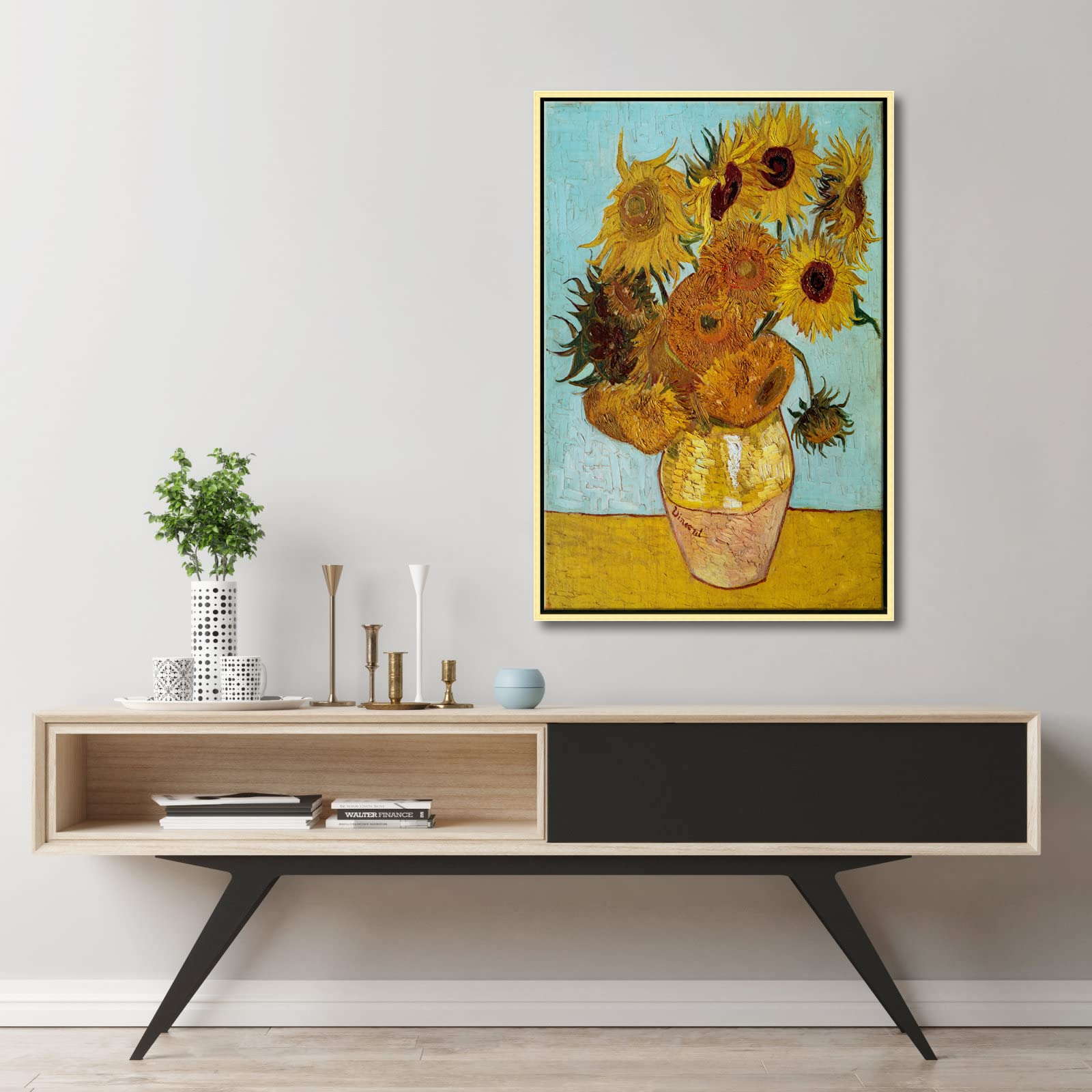 Wieco Art Framed Canvas Wall Art Size L Sunflower By Vincent Van Gogh Oil Paintings Reproduction Abstract Wall Decorations For L