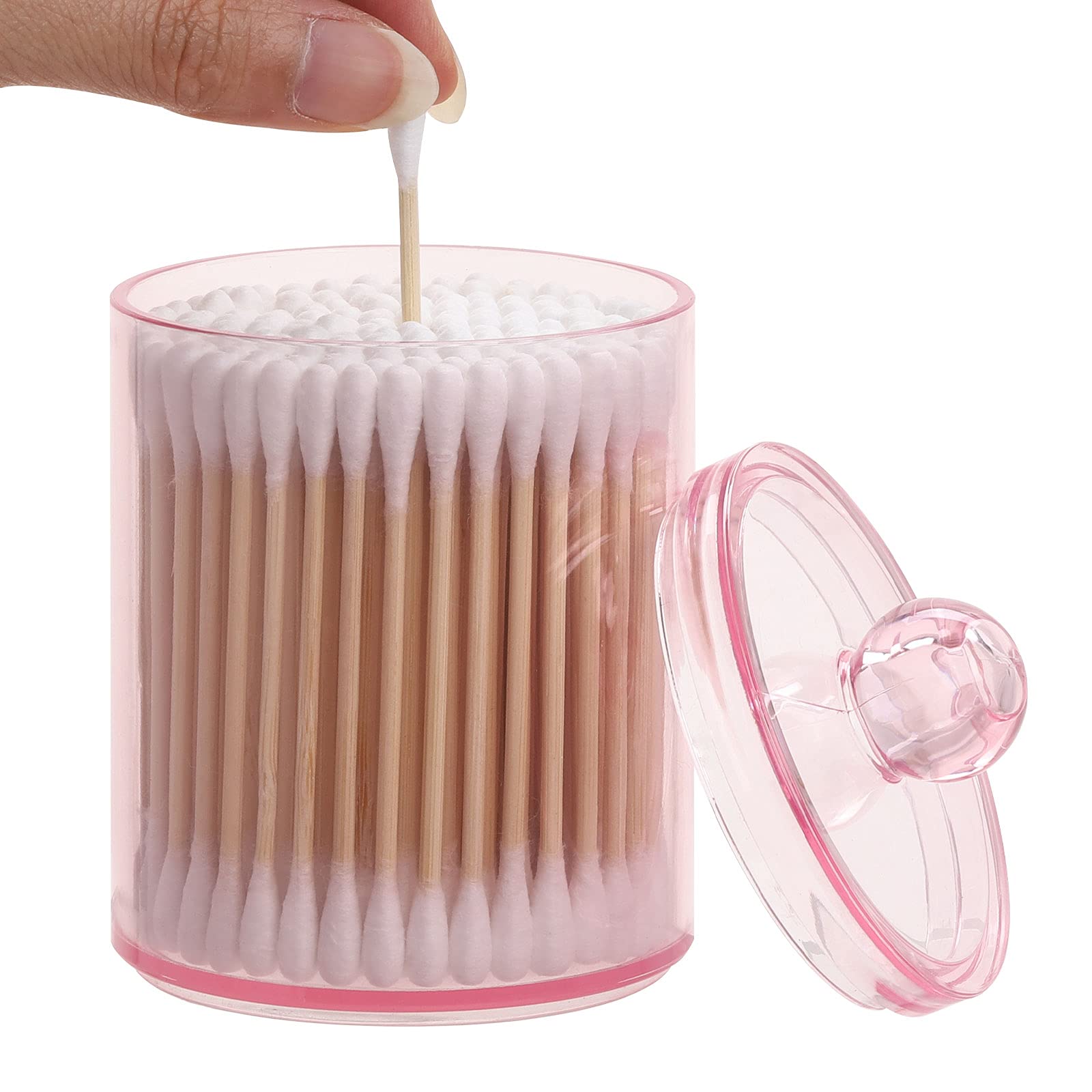 Tbestmax 2 Pack Qtip Holder Bathroom Jars Canisters For Cotton Ball Swab Pad Storage Dispenzer, Pink 10-Ounce