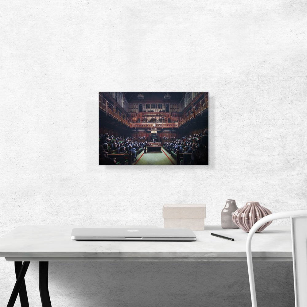 Artcanvas Monkey Parliament Canvas Art Print Stretched Framed Painting Picture Poster Giclee Wall Decor By Banksy - 18'' X 12''