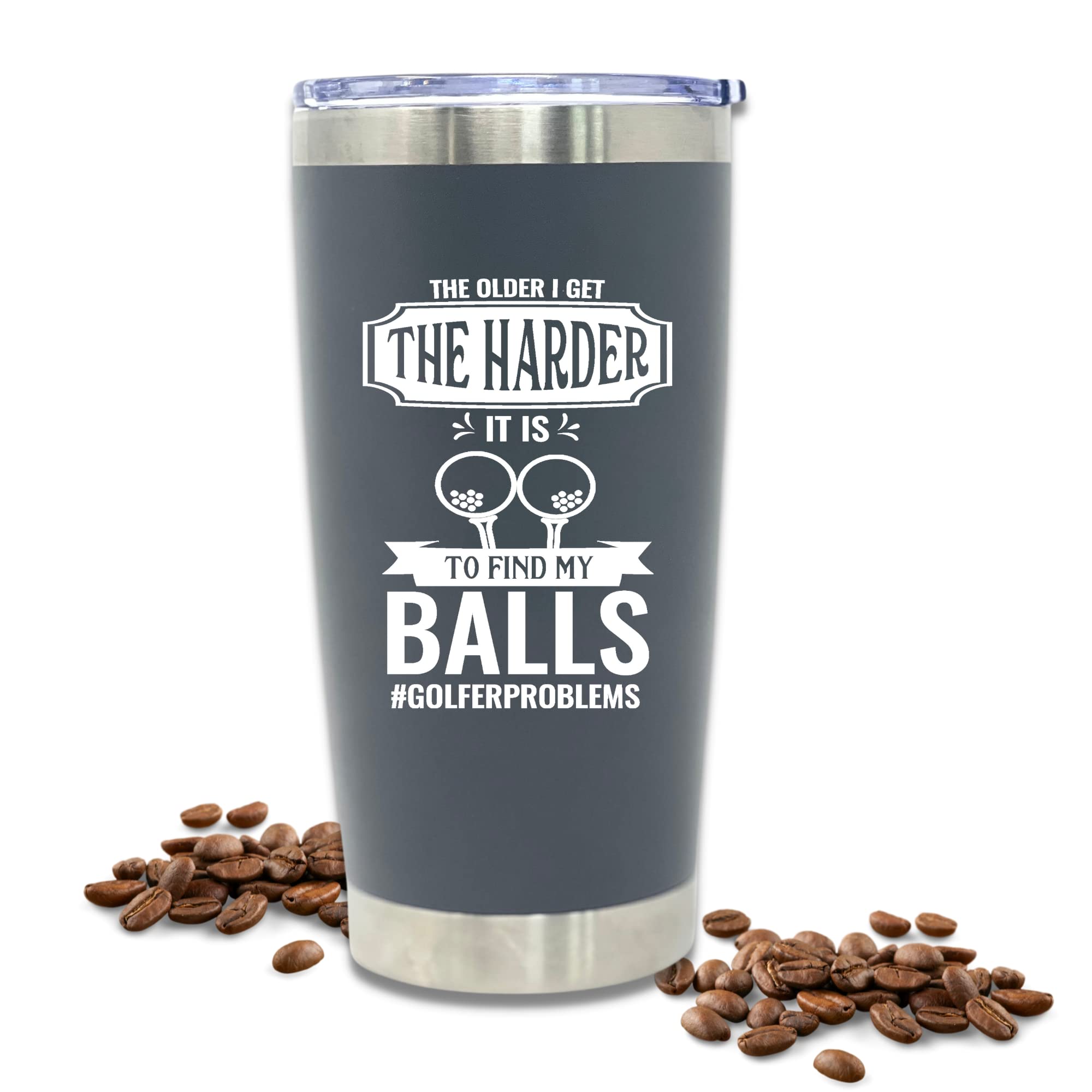 Brooke & Jess Designs - Find My Balls 20 Oz Golfer Multipurpose Insulated Water Bottle Tumbler Travel Coffee Mug - Golf Gifts Fo