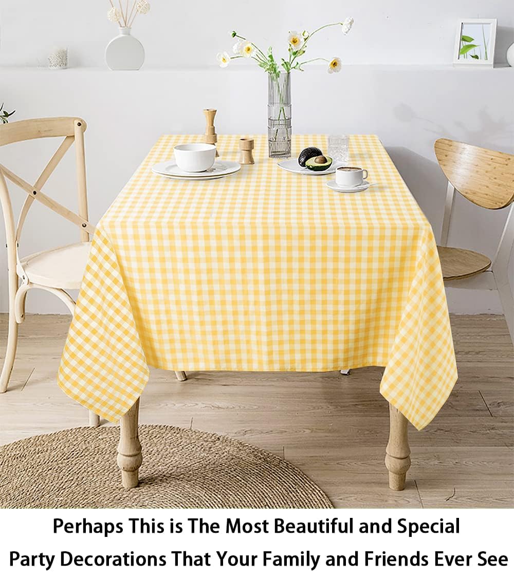 Shinybeauty Checkered Tablecloth -54X72 Rectangle Tablecloth -Yellow Plaid Tablecloth - Washable Table Cover With Dust-Proof Wri