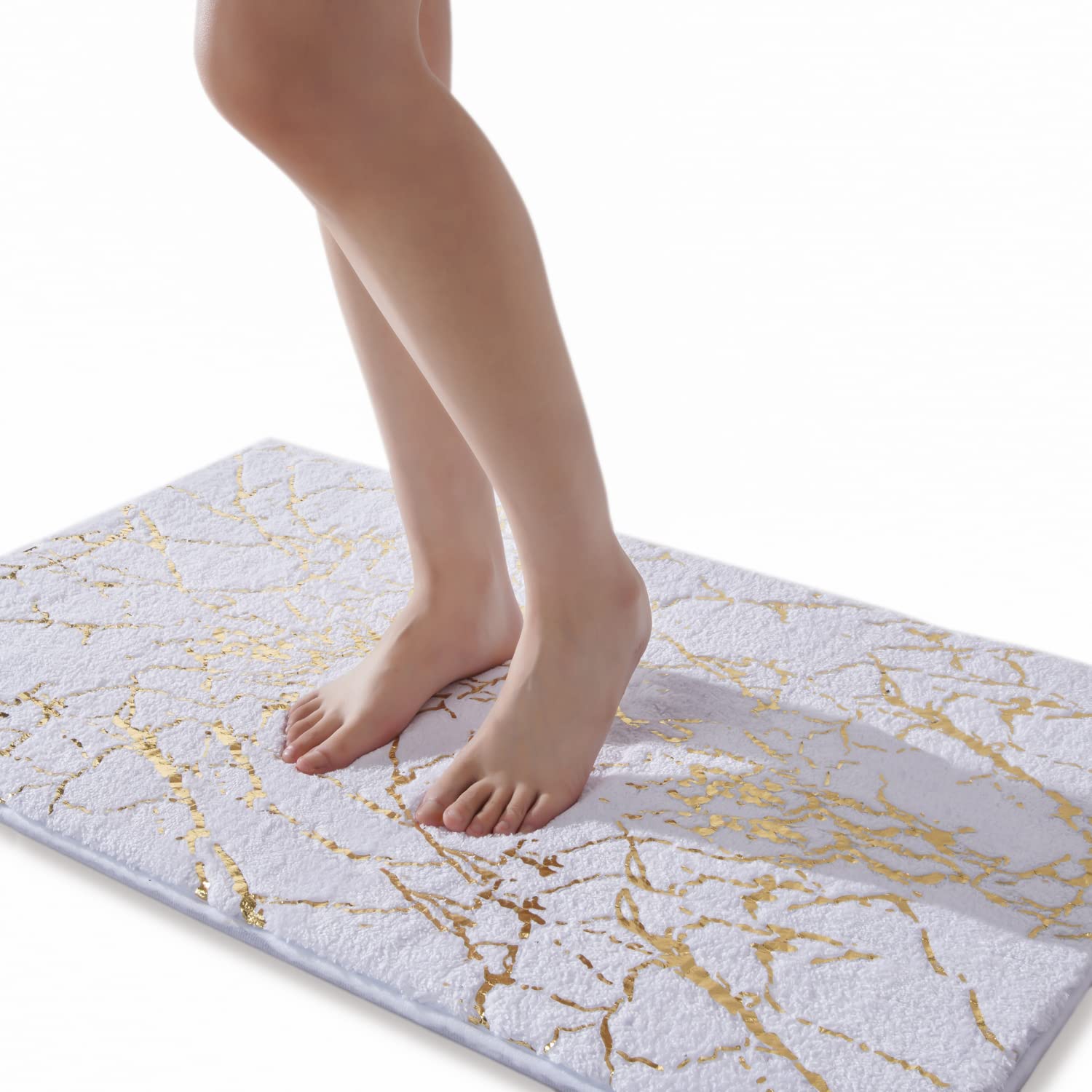 Marble Bathroom Rug White And Gold Decor Bathroom Rugs Non Slip Bath Mat Super Absorbent Microfiber Plush Bathmat Machine Washab