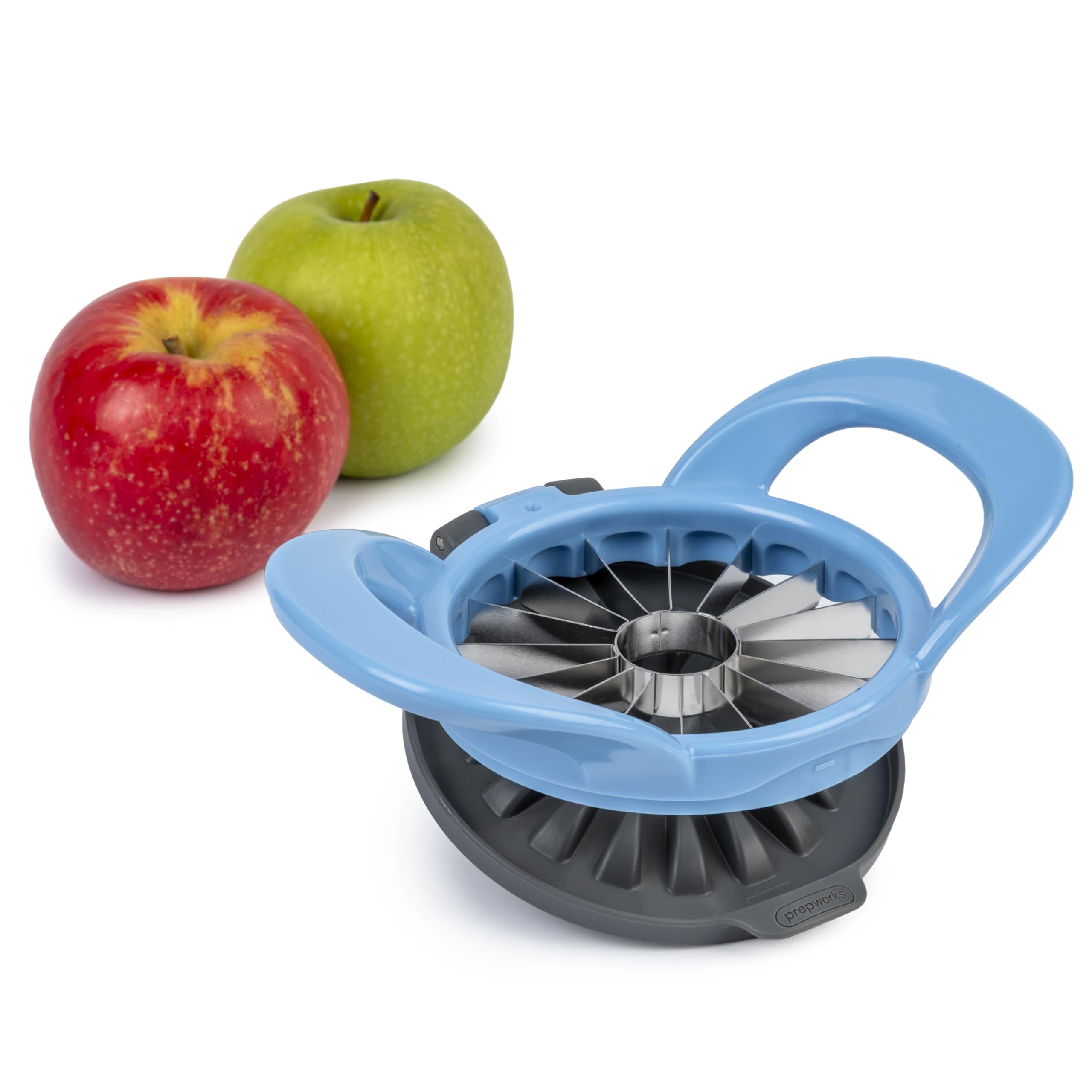 PrepWorks by Progressive Dishwasher Safe 16-Slice Thin Apple Slicer and Corer with Attached Safety Cover (Baby Blue)