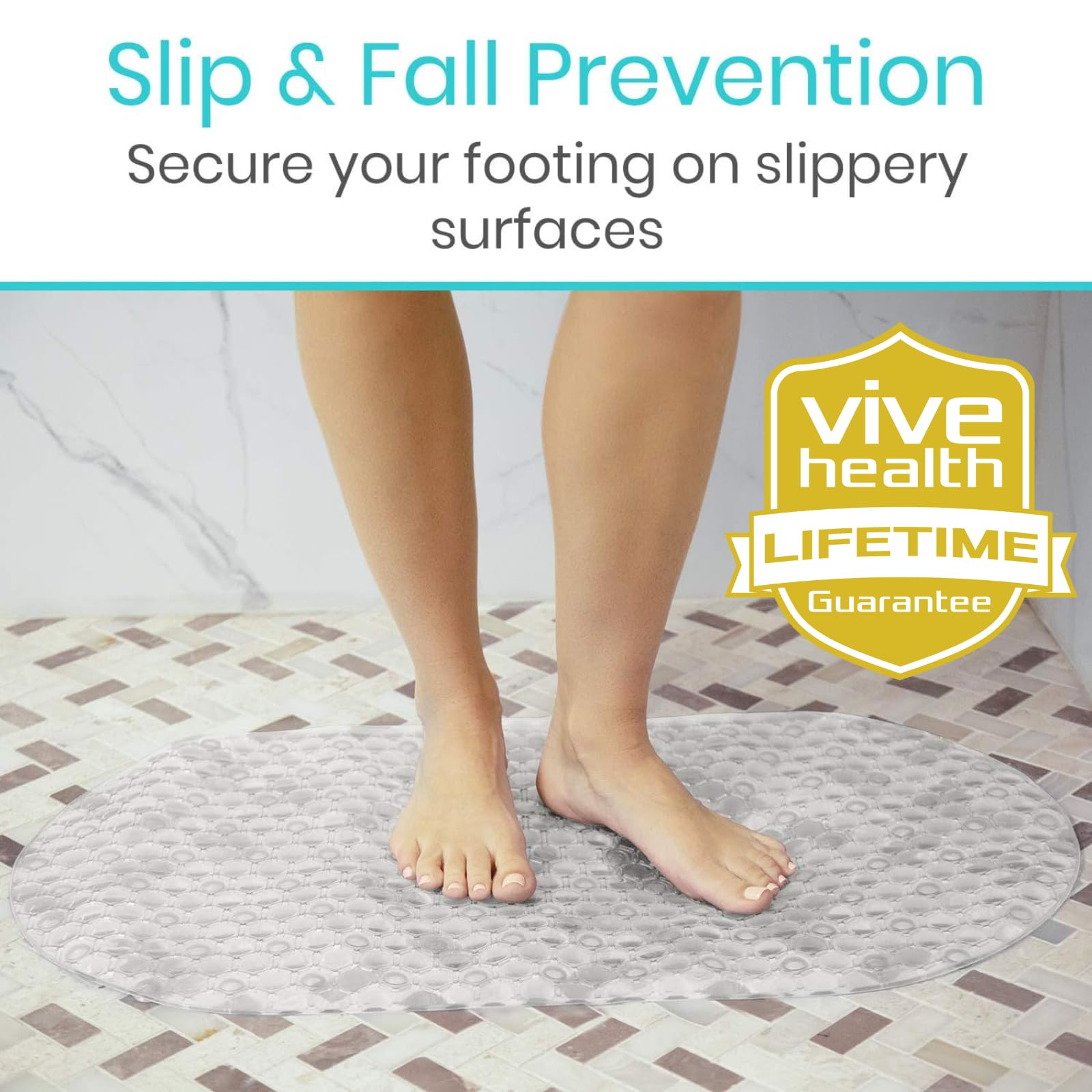 Vive Oval Bathtub Mat - Nonslip Shower Floor Pad - Non-Slip And Non-Skid For Bath Tub With Strong Rubber Suction Cup Grip - For