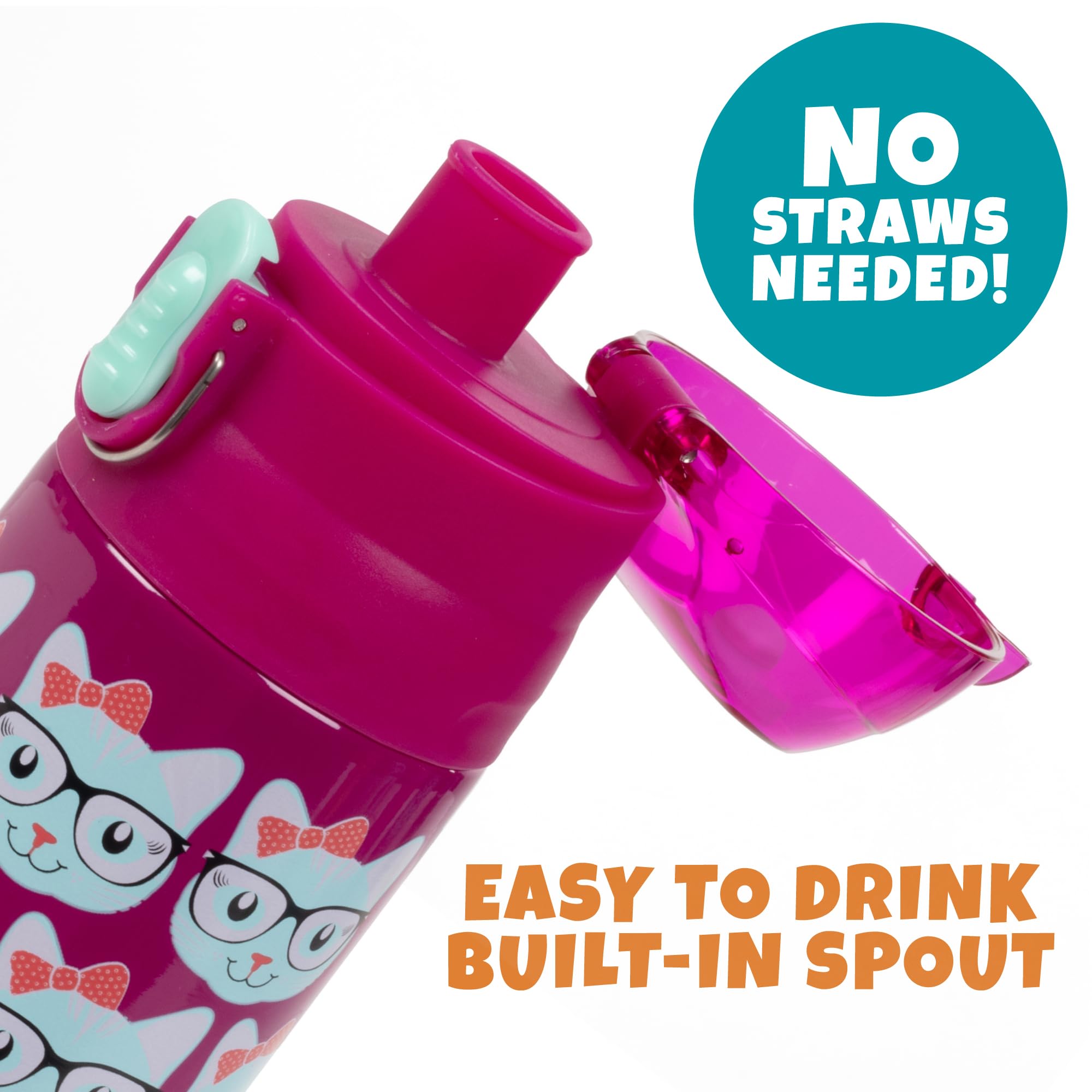 Bentology Stainless Steel 13Oz Insulated Kids Water Bottle W Built In Straw- Easy To Open, Reusable Bpa-Free, Fits In Most Lunch