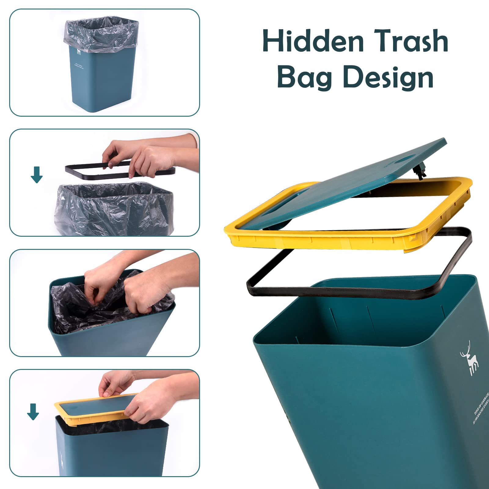 Xpiy Trash Can With Lid, 2 Pack 4 Gallons/15 Liters Garbage Can With Press Top, Small Trash Can Dog Proof, Plastic Trash Bin, Wa