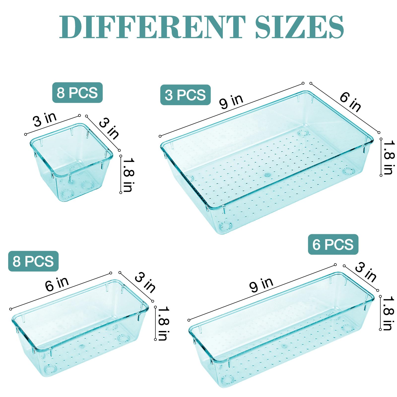 StorMiracle 25 PCS Drawer Organizer Set, 4 Varied Size Bathroom and kitchen Drawer cabinet organizer Trays, Clear Storage Bins f