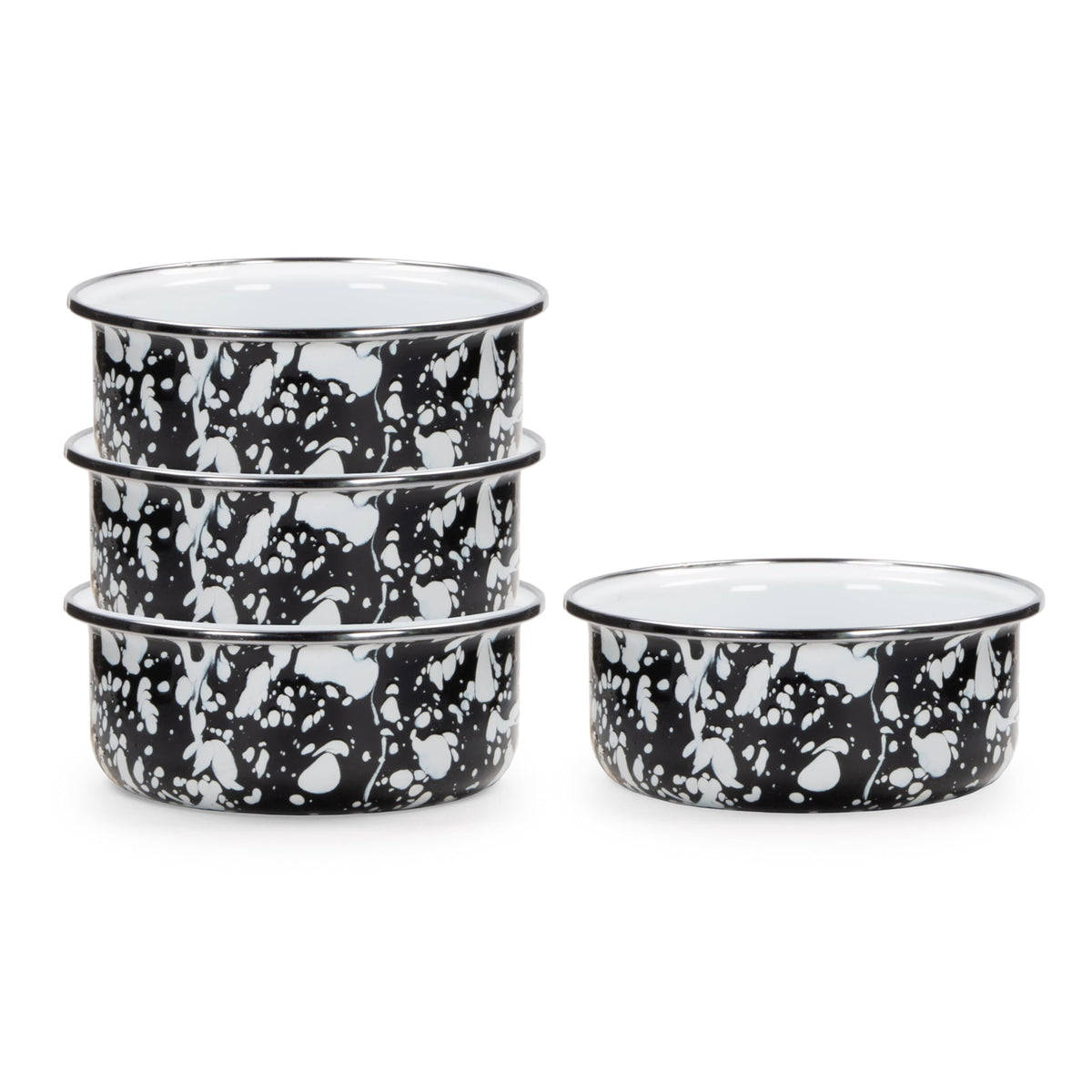 Golden Rabbit Enamelware - Set Of 4-14Oz Soup Bowls (Solid Black)