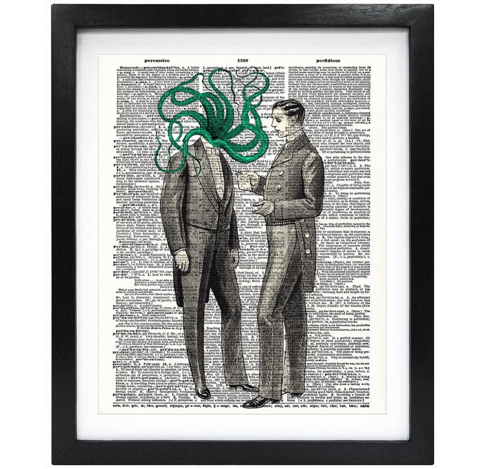 Susie Arts 8X10 Unframed Gentleman Octopus Upcycled Vintage Dictionary Art Print Book Art Print Home Decor Funny Wall Art V061