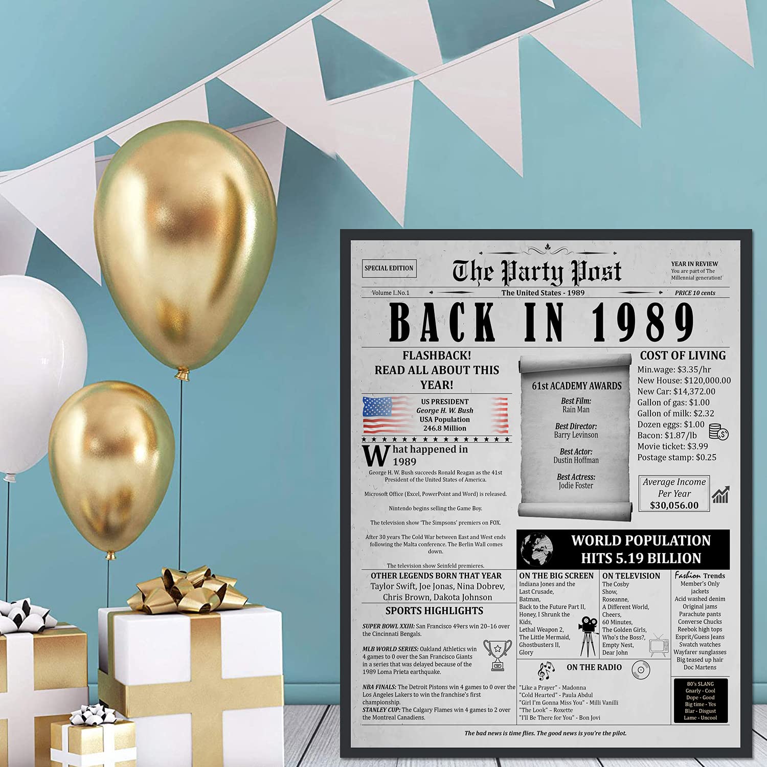 36Th Birthday Poster 8 X 10 Party Sign - Born 36 Years Ago Table Party Supplies. Back In 1989 Home Decor Bday Card. Wedding Anni