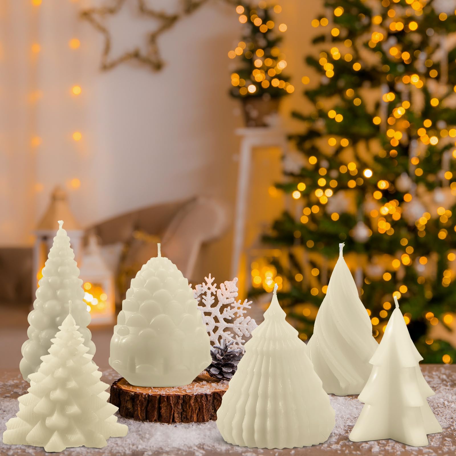 Mtlee 6 Pieces Christmas Soy Candles Scented Candles Winter Christmas Tree Cone Candles Home Decor Pinecone Candle Handmade Wax 