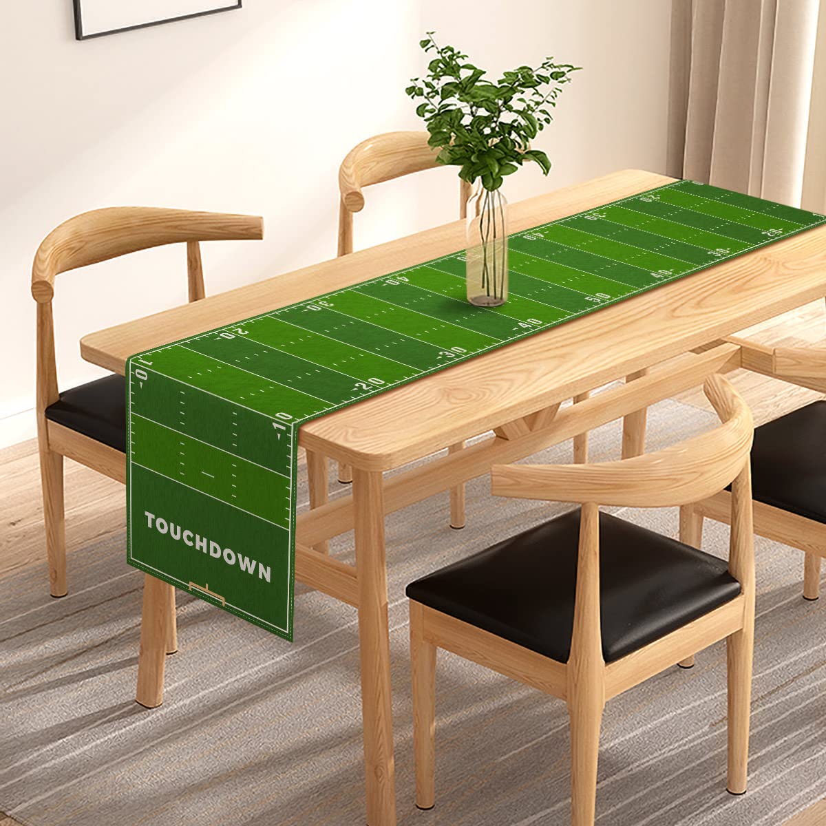 Pudodo Football Field Table Runner Touchdown Game Day Tablecloth Football Theme Birthday Party Kitchen Dining Home Decoration (1