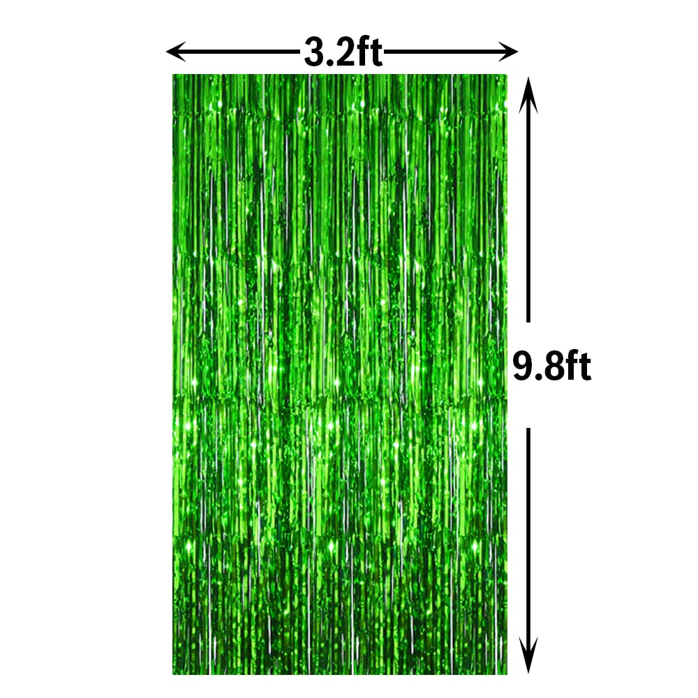 GOER 3.2 ft x 9.8 ft Metallic Tinsel Foil Fringe Curtains Party Photo Backdrop Party Streamers for St. Patrick 's Day Birthday Graduation New Year Eve Decorations Christmas Decor (Green 1 Pack)